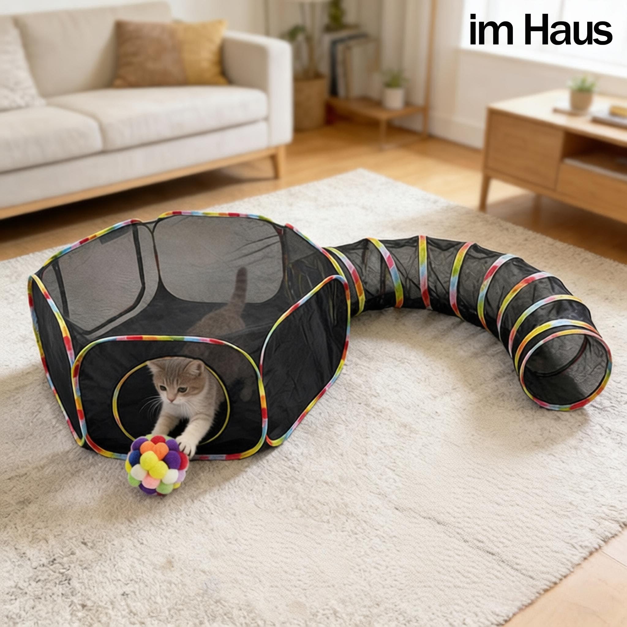 2-en-1 Tunnel pour Chats et Parc de Jeu, Parc Pliable pour Animaux Domestiques pour Chats, Lapins, Furets, Chiots, Respirant, Imperméable, Parc de Jeu Extérieur Portable pour Jardin, Balcon, Camping