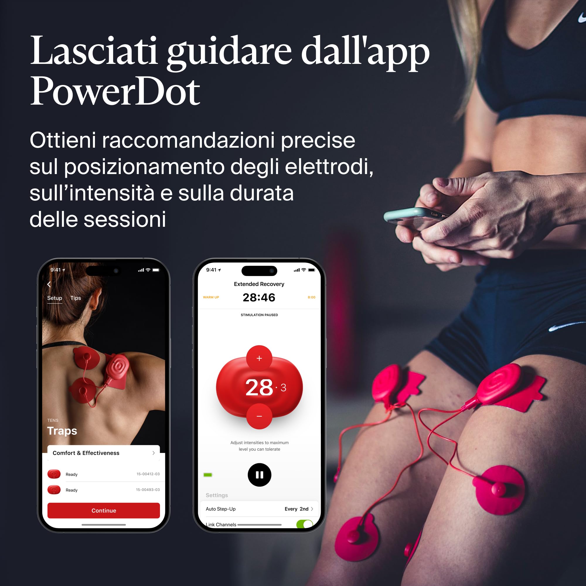 PowerDot 2.0 Duo Red - Dispositivo TENS Intelligente - Elettrostimolatore Muscolare Wireless Controllato con App - Accelera il Recupero, Migliora la Forza, Allevia il Dolore (Rosso)