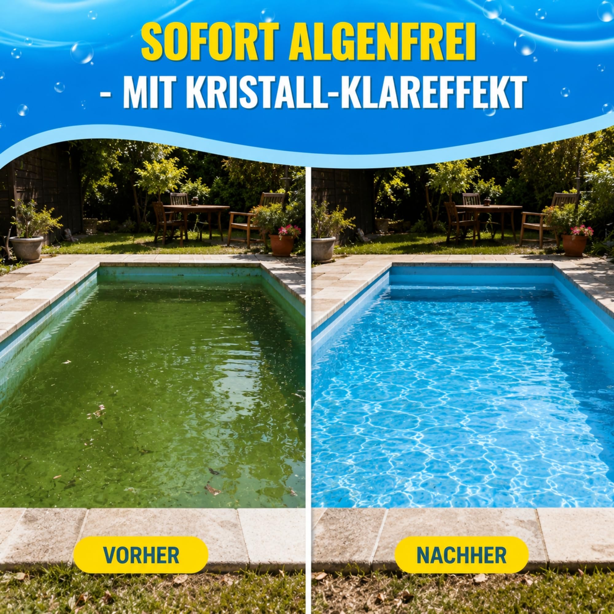 TerraUno Algizid für Pool, Algenvernichter Pool zum Schutz vor Algen, Pilzen & Bakterien, 5 L Pool Algenvernichter mit Klareffekt für sauberes und klares Badewasser
