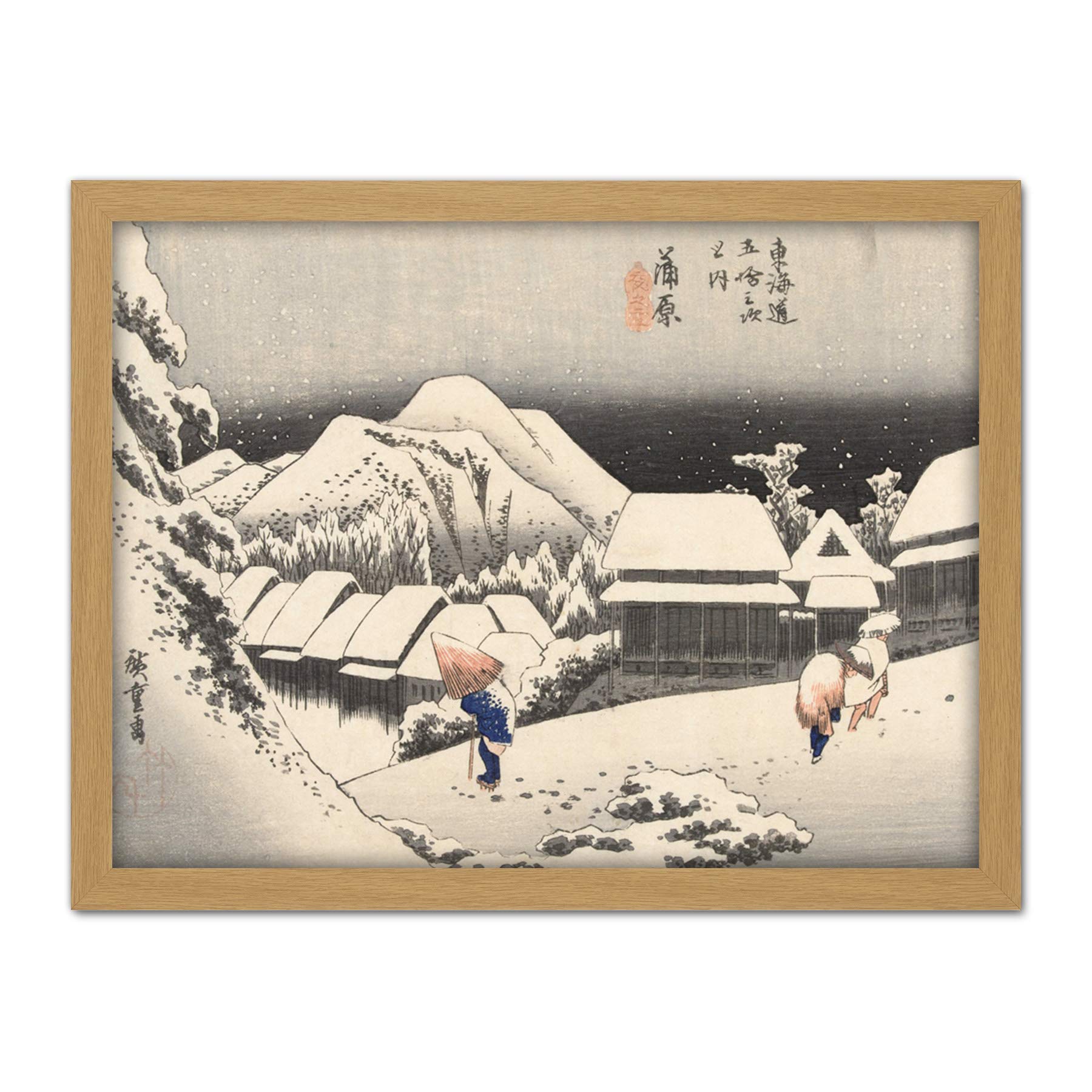 Artery8 Hiroshige Kanbara Evening Snow Landscape Japan Artwork Framed Wall Art Print 18X24 Inch
