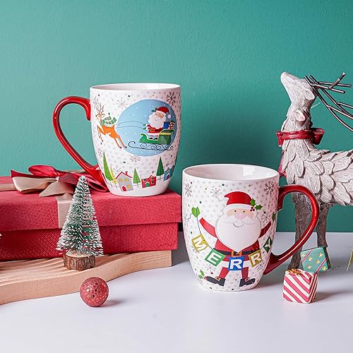 Miniatura 3 de DUSVALLY Taza de café de Navidad, taza de cerámica, taza de té de Navidad de 18 onzas, juego de 4