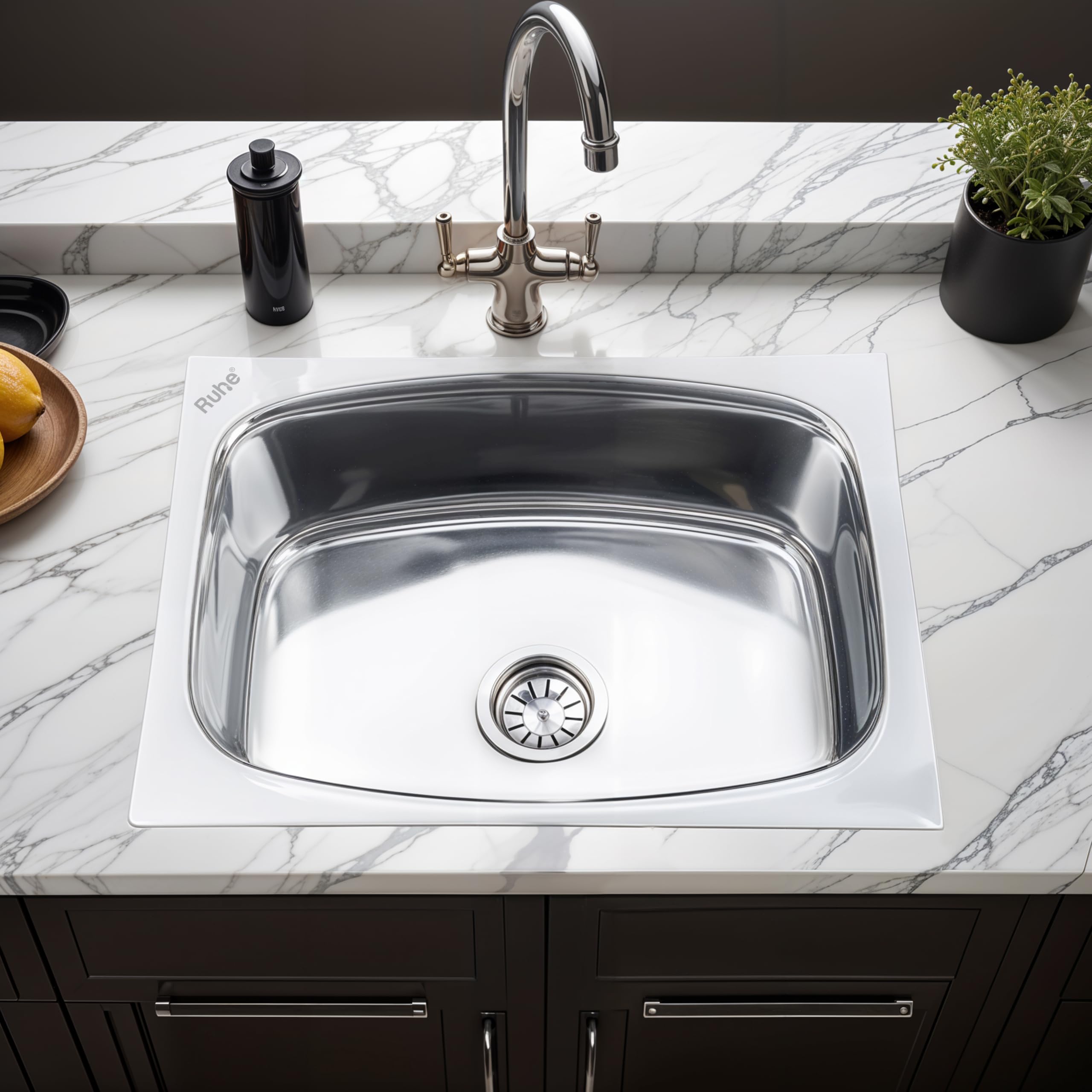 Ruhe Oval Stainless Steel Kitchen Sink with Drainboard -10
