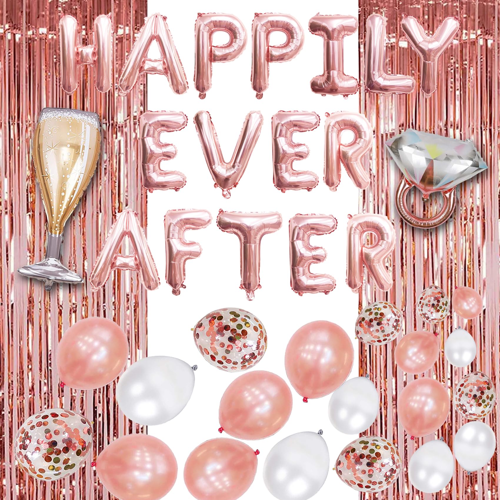 Bridal Shower Decorations Rose Gold Wedding Decorations Wedding Signs Just Married Decorations Happily Ever After Balloons Sign Bachelorette Banner