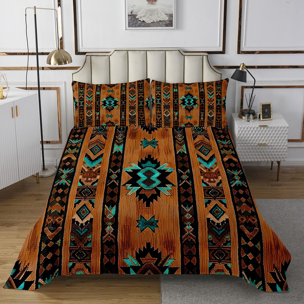 Loussiesd Braun Südwesten Tagesdecke 220x240cm Geometrisch Wohndecke Dekor Tribal Exotic Style Native American Indian Design Bettüberwurf Streifen Linie Wohndecke