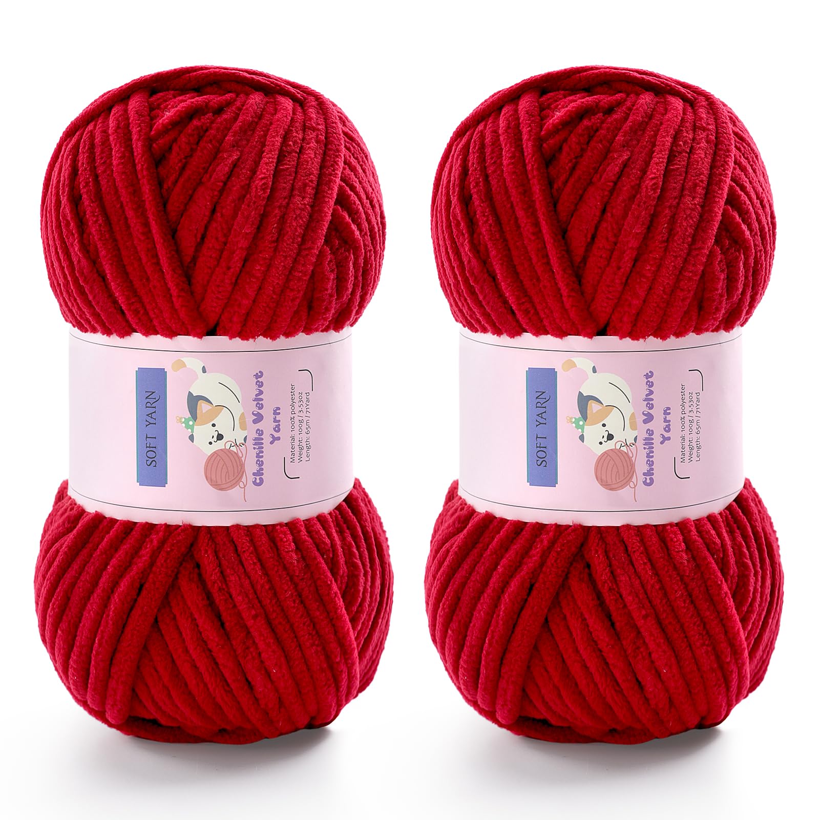 Chunky Chenille Yarn for Crocheting, #6 Red Baby Blanket Yarn for Crochet