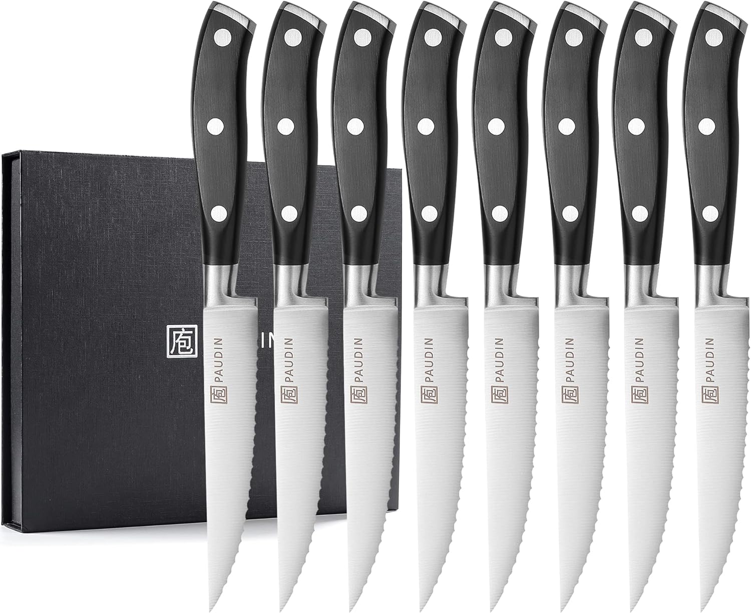 PAUDIN Steakmesser 8teiliges Set, Hochwertige Deutsche Edelstahl Steakbesteck Extrem Scharf