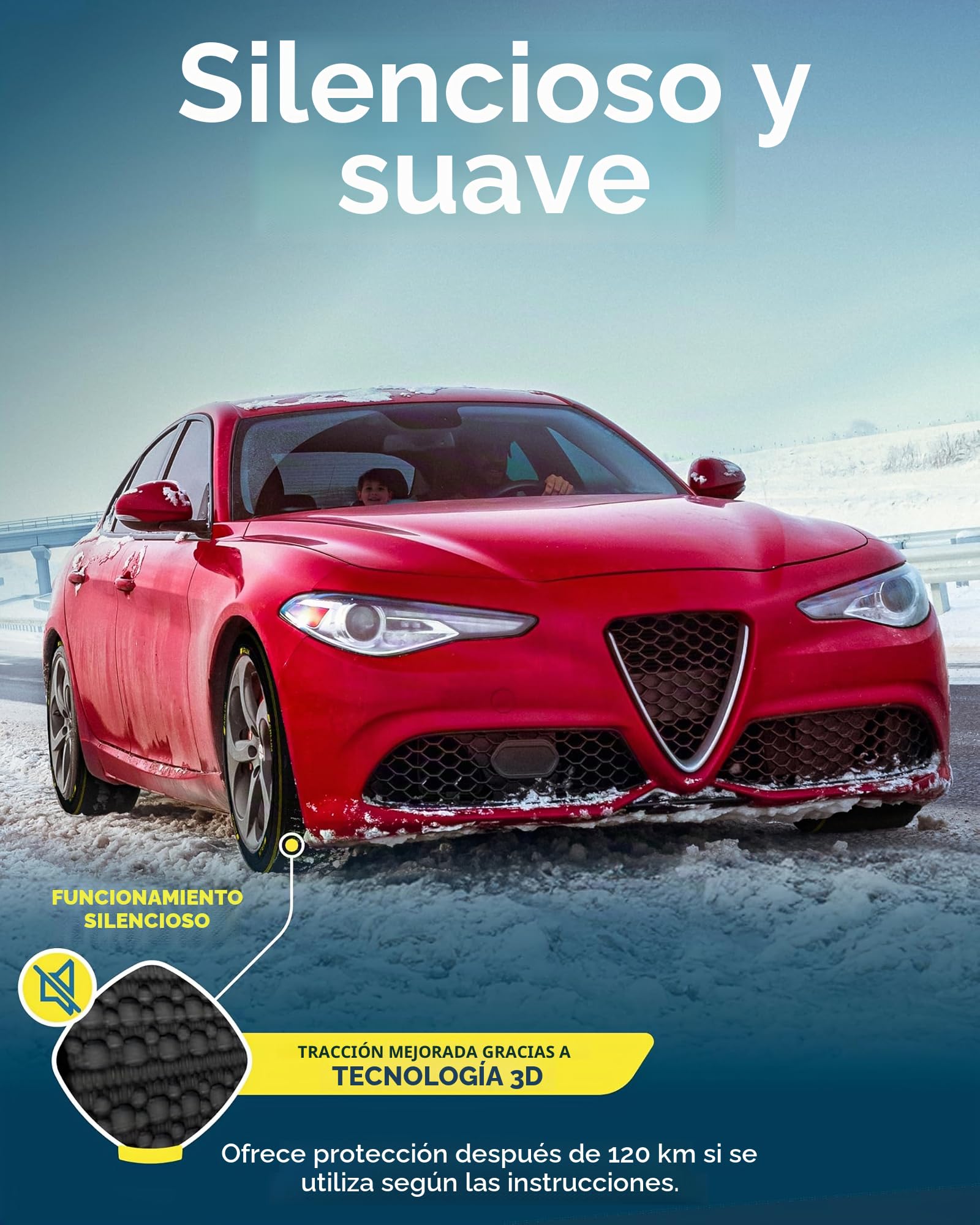 ARLUM Cadenas de Nieve Textiles Homologadas EN 16662-1 /// ArcticPro Cadenas Coche Nieve Textil, Fáciles de Instalar, Conducción Silenciosa y Máx. Seguridad - Medidas Det. en el Int. (ArcticPro, XL)