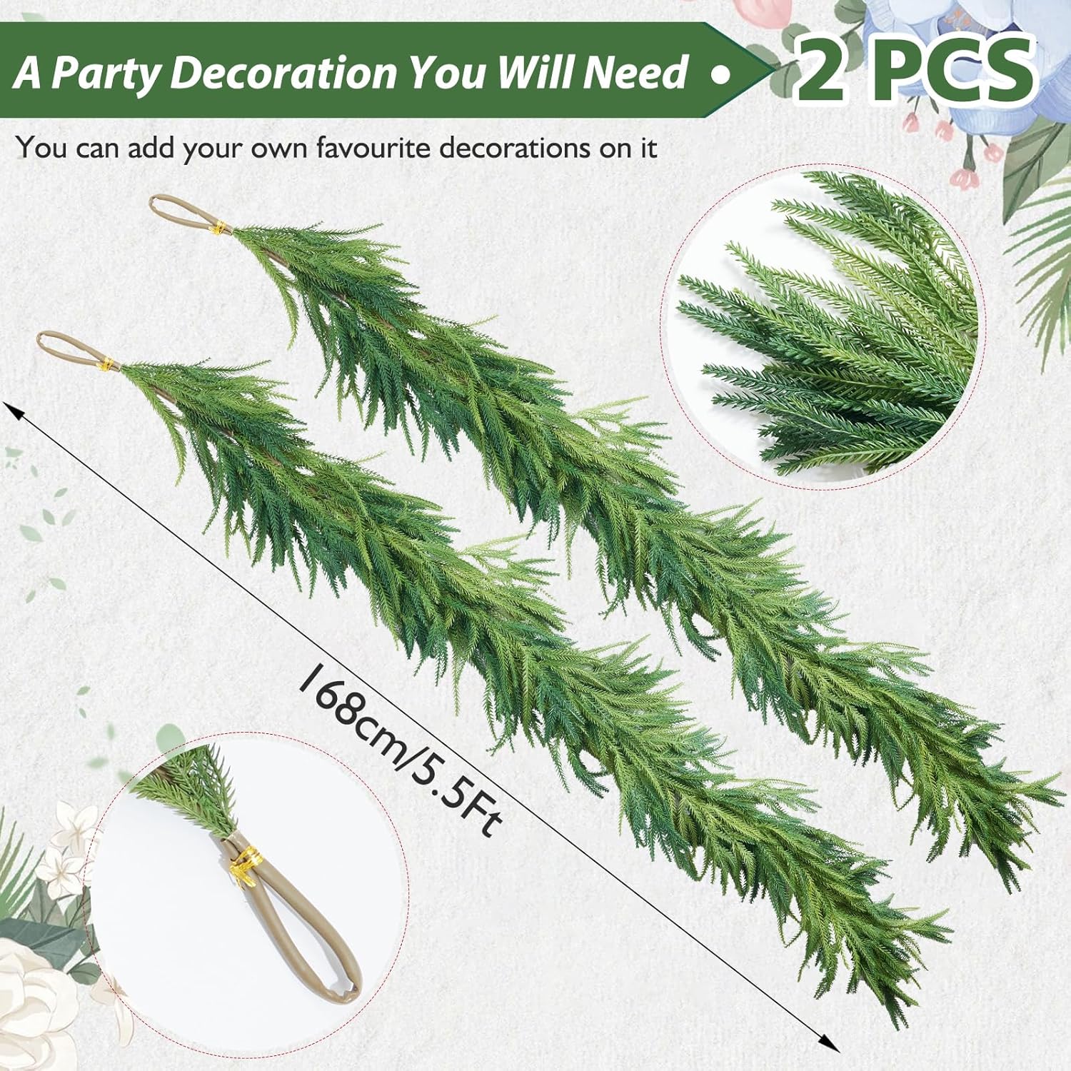 Real Touch Norfolk Pine Wedding Garland - 12ft Soft Artificial Greenery for Wedding Arch, Lush Table Runner Garland for Reception, Realistic Pine Vines for Ceremony Aisle & Backdrop Decor - Image 2