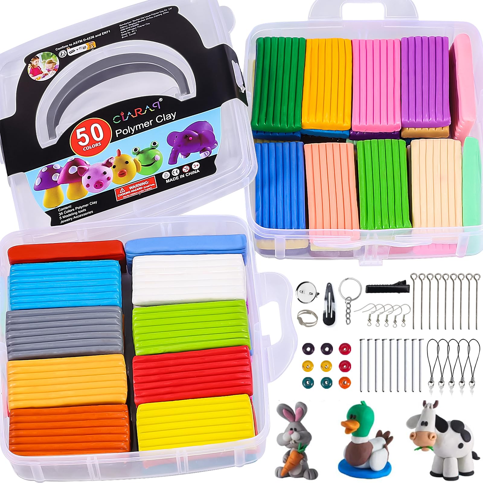 Artecho Kit argile polymère, 50 couleurs, kit à modeler au four avec 5 outils de sculpture et 31 accessoires pour bricolage, bijoux et décoration