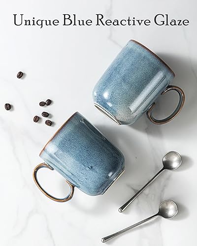 Vista 6 de UNICASA Taza de café – Juego de 4 tazas de té de cerámica de 14 onzas, cereales de porcelana, tazas con asa grande para café, té, leche, café