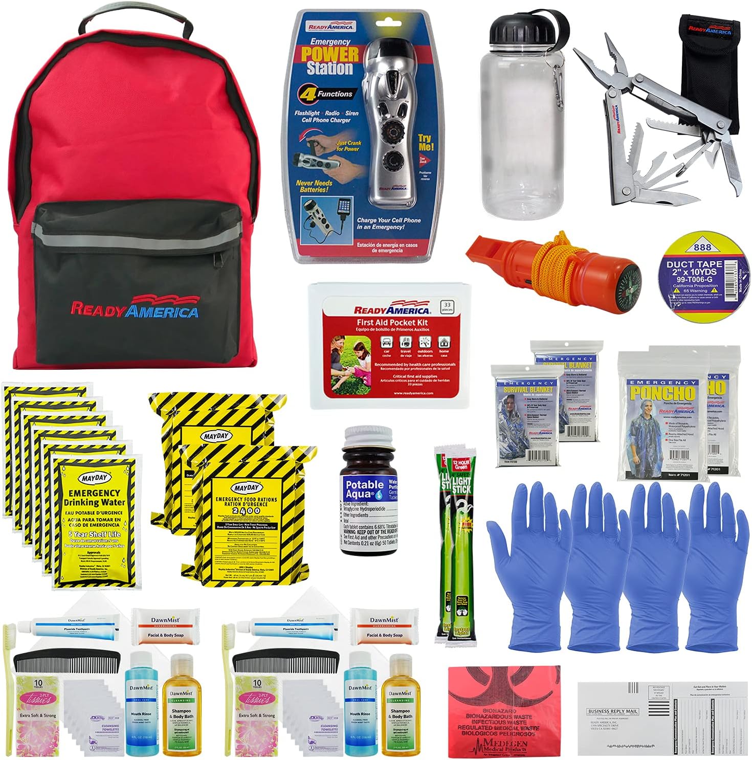 72 Hour Deluxe Emergency Kit, 2-Person 3-Day Backpack, First Aid Kit, Survival Blanket, Power Station, Emergency Food, Portable Disaster Preparedness Go-Bag for Earthquake, Fire, Flood