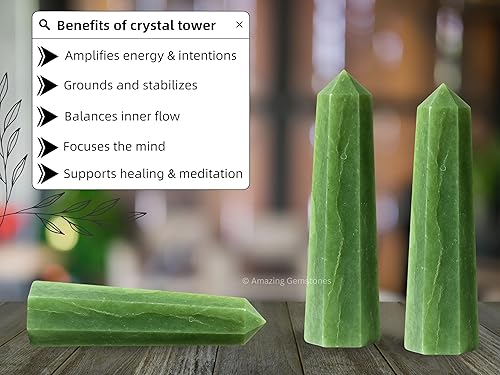 Miniatura 6 de Torres de cristal de aventurina verde  Obelisco de punto de cristal curativo natural para curación de reiki y rejilla de cristal (3 pulgadas)
