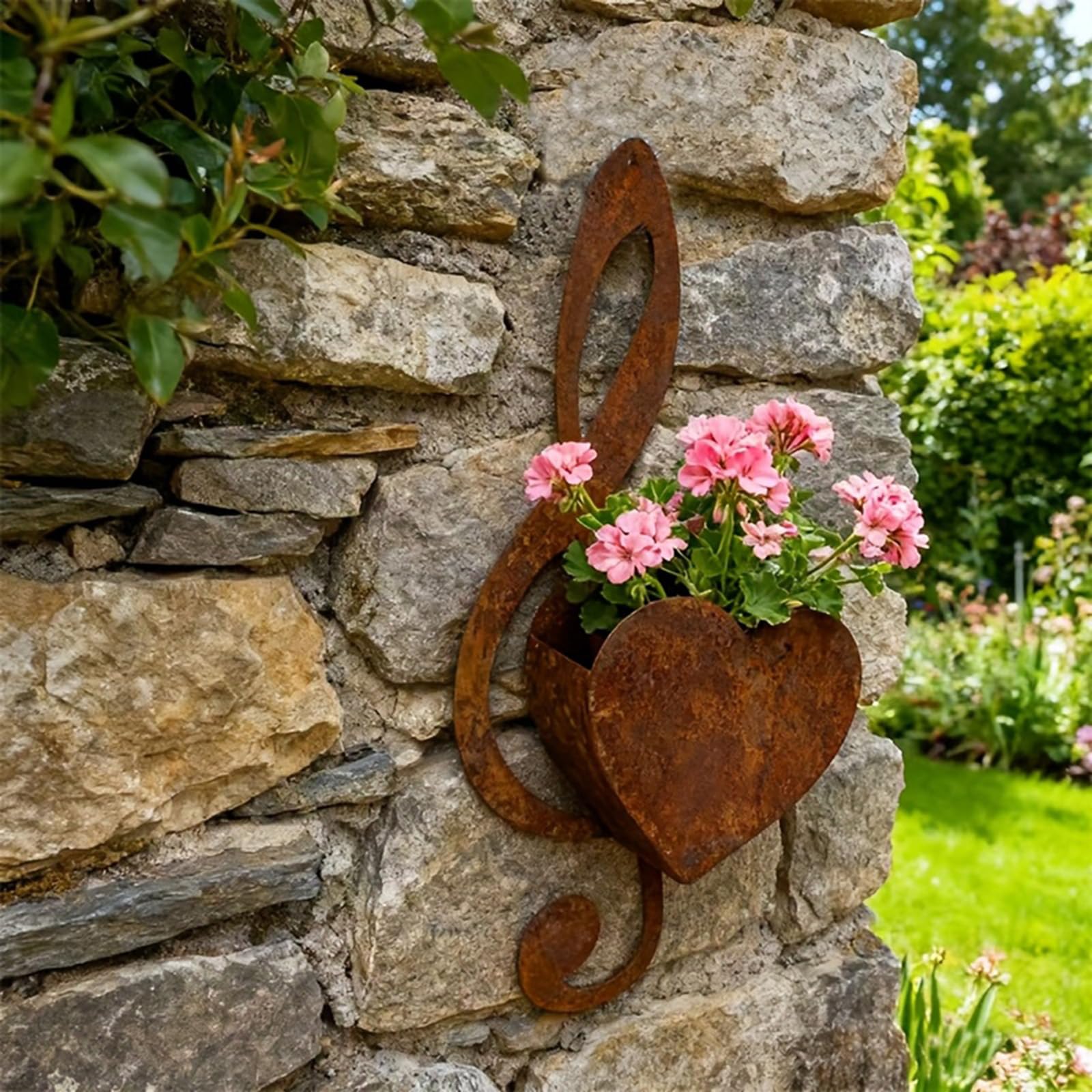 ESSECMBS Musical Note Shaped Hanging Planter Creative High Heel Metal Rusty Wall Art Flower Pot for Patio Lawn Yard Decor (A, 13.3cm*30cm)