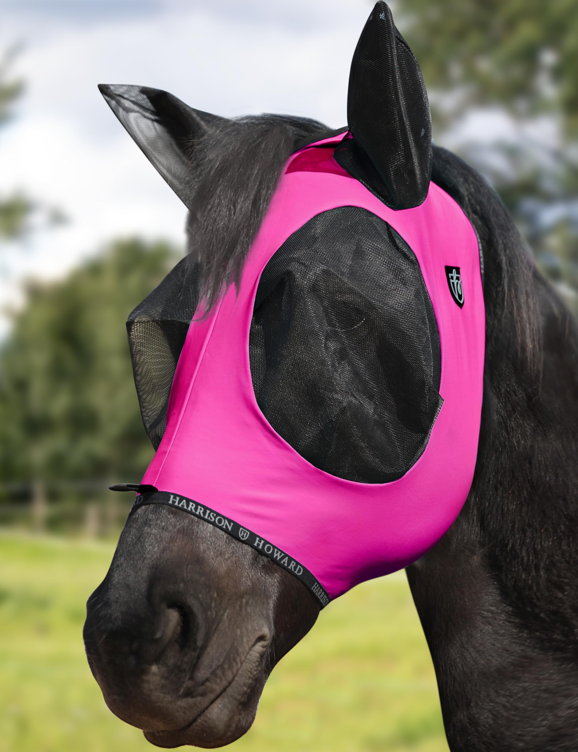 Harrison Howard Horse Fly Mask with Forelock Opening Stretch Breathable and Comfortable for Horses UV -Protection Fuchsia M