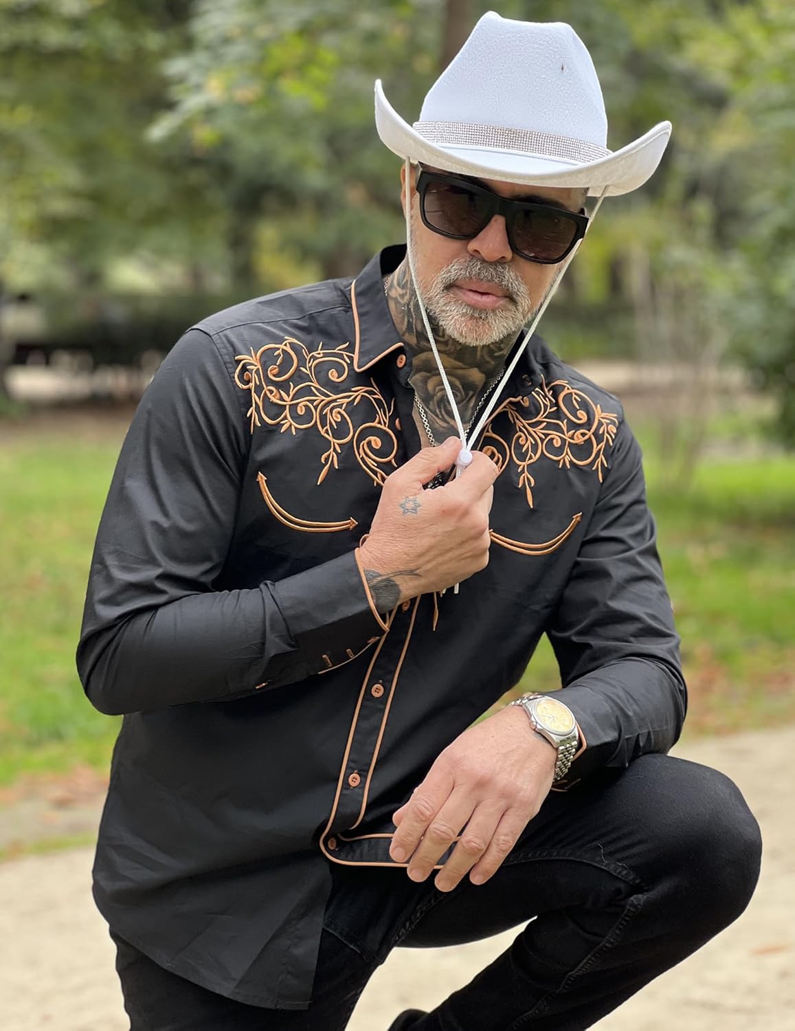 COOFANDY Men's Western Cowboy Shirts Long Sleeve Embroidered Shirt Slim Fit Casual Button Down Shirts - Image 4