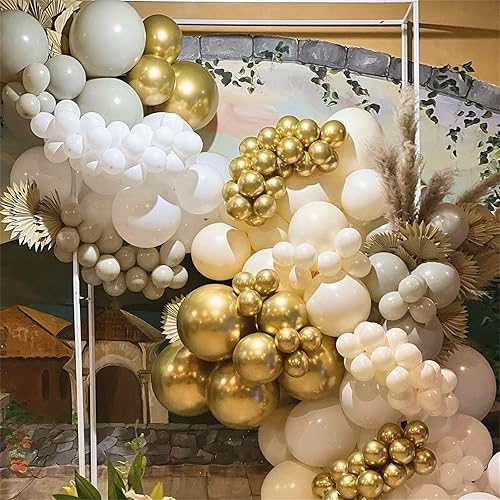 Miniatura 5 de Globos Beige Blanco Dorado, 60 Piezas Globos de Confeti Metálico Dorado Arena Beige Blanco para Niñas, Globos Dorados Nude de Doble Relleno Crema