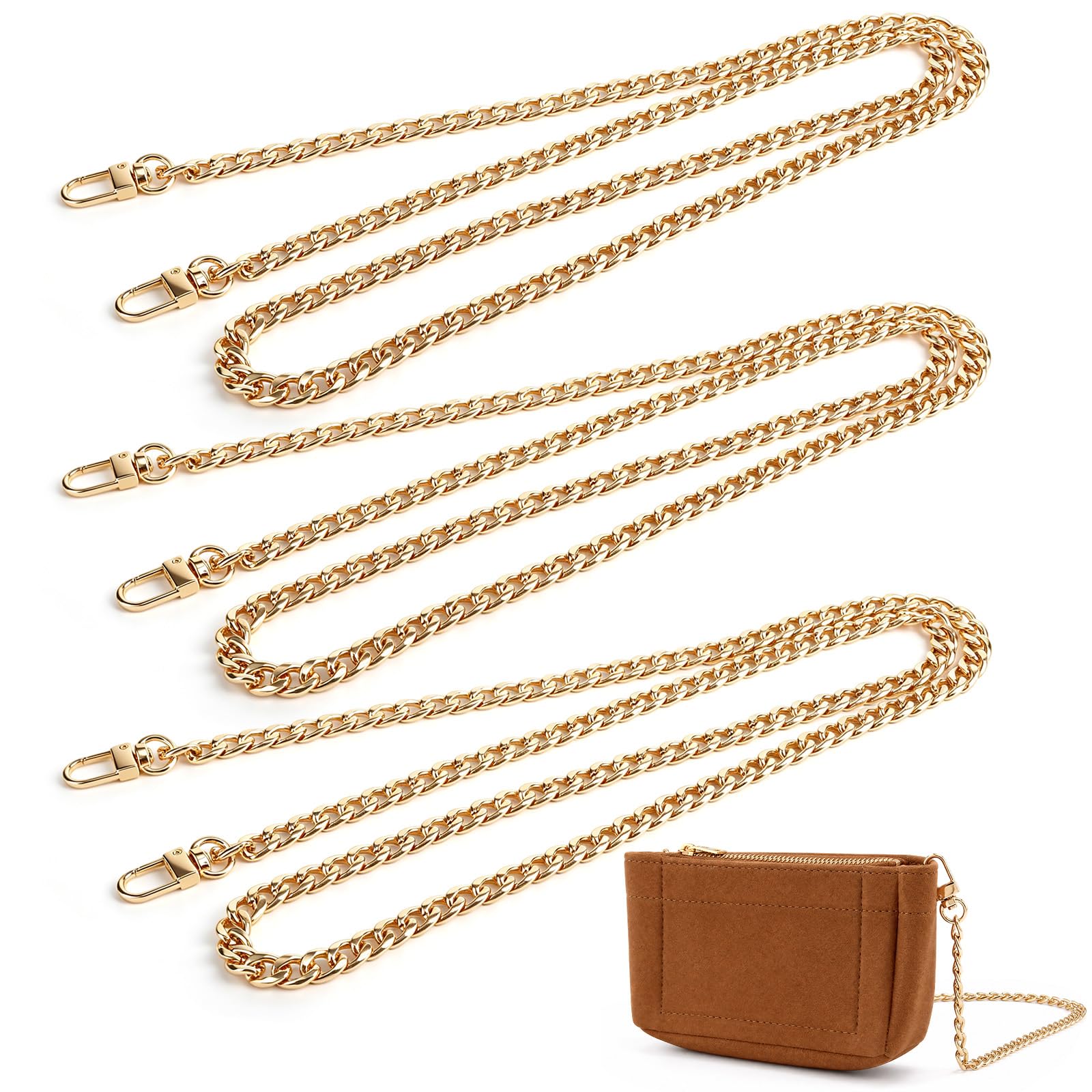 Gold Bag Chain 3 Pcs, 120cm Long, with Metal Buckles, Replacement Chains