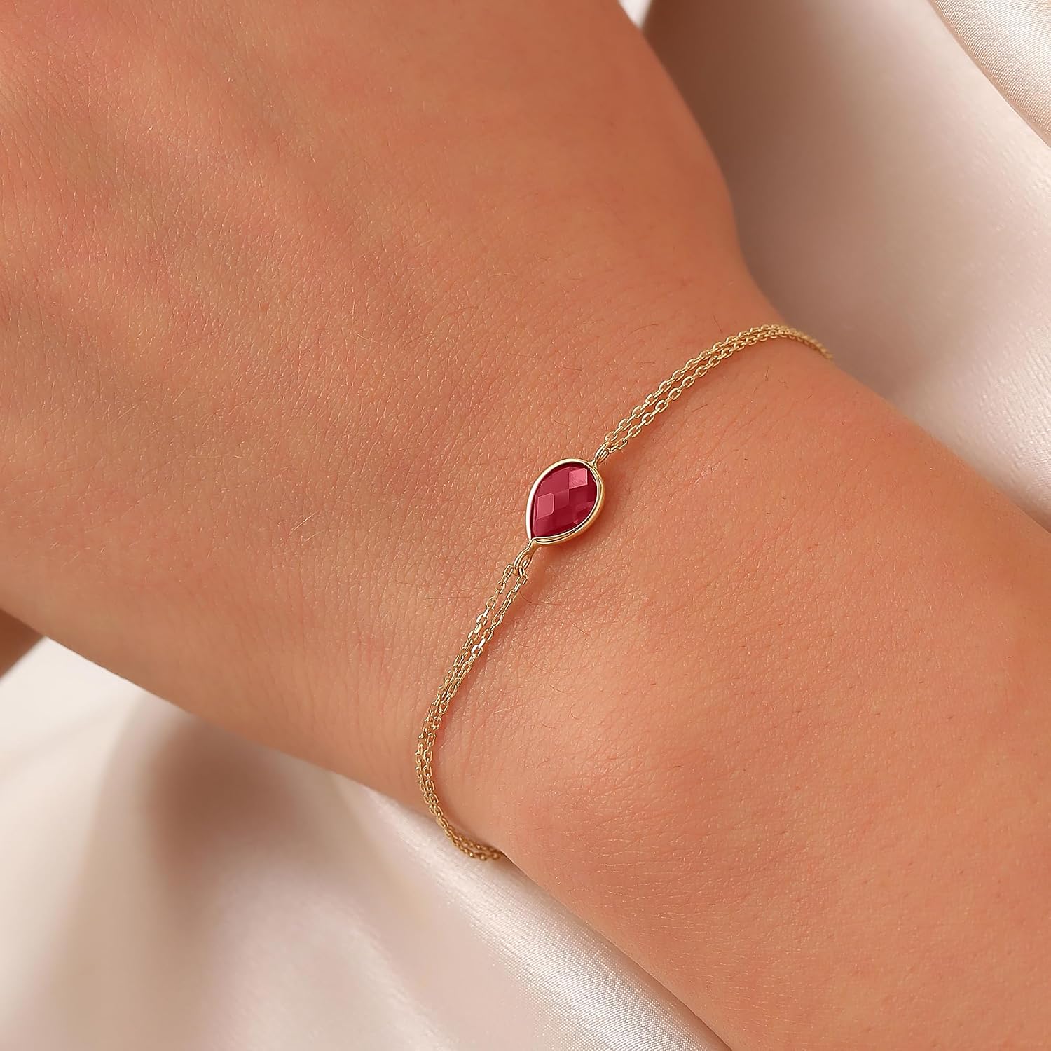 Ruby Bracelet, 14K Real Gold Oval Ruby Bracelet, Dainty Custom Oval Ruby Bracelet, Minimalist Gold Ruby Bracelet
