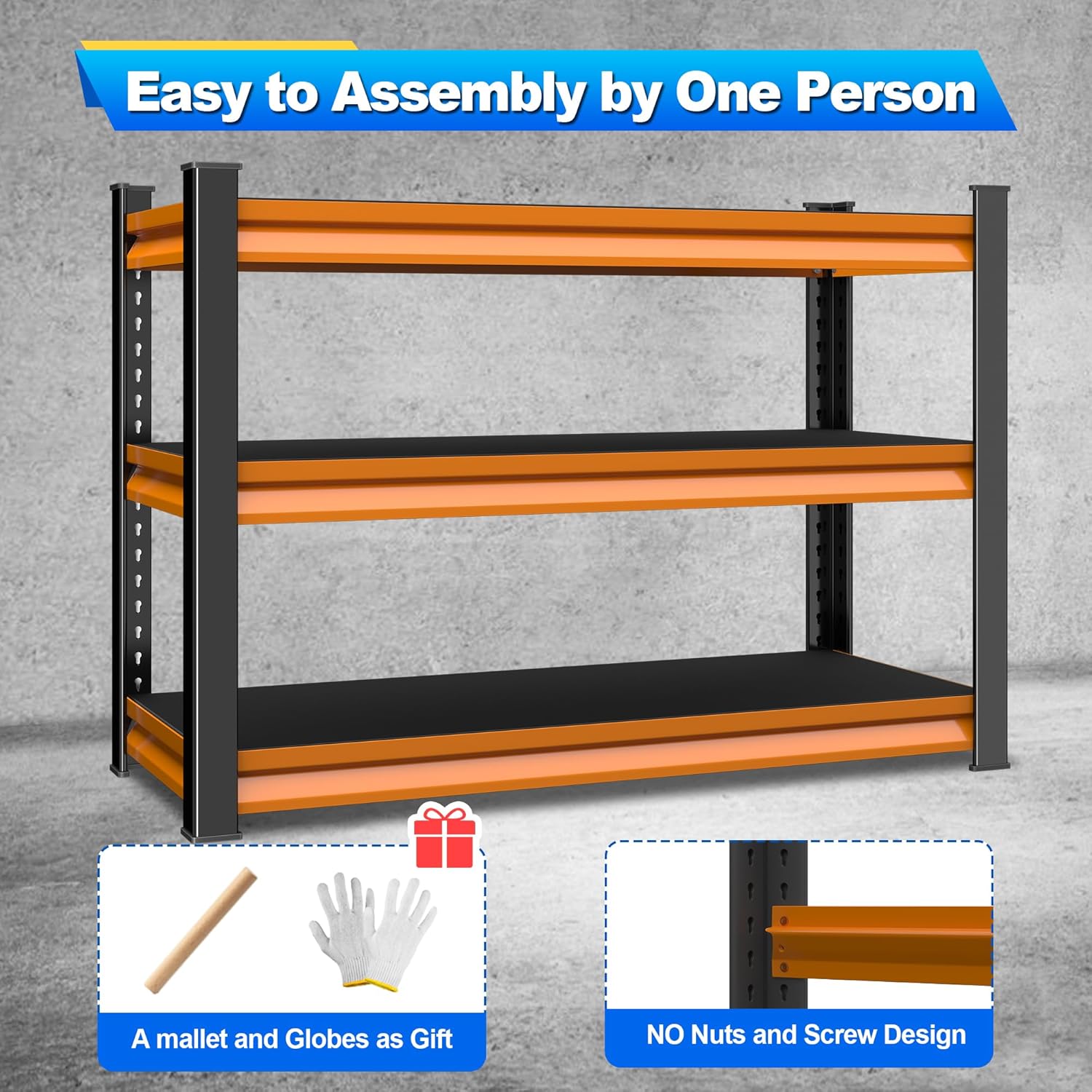 40" W Garage Shelving Heavy Duty,1500LBS Loads Adjustable Garage Storage Shelves,3-Tier Metal Storage Racks and Shelving Units,Utility Rack Shelves,40" W x 18" D x 36" H,Orange