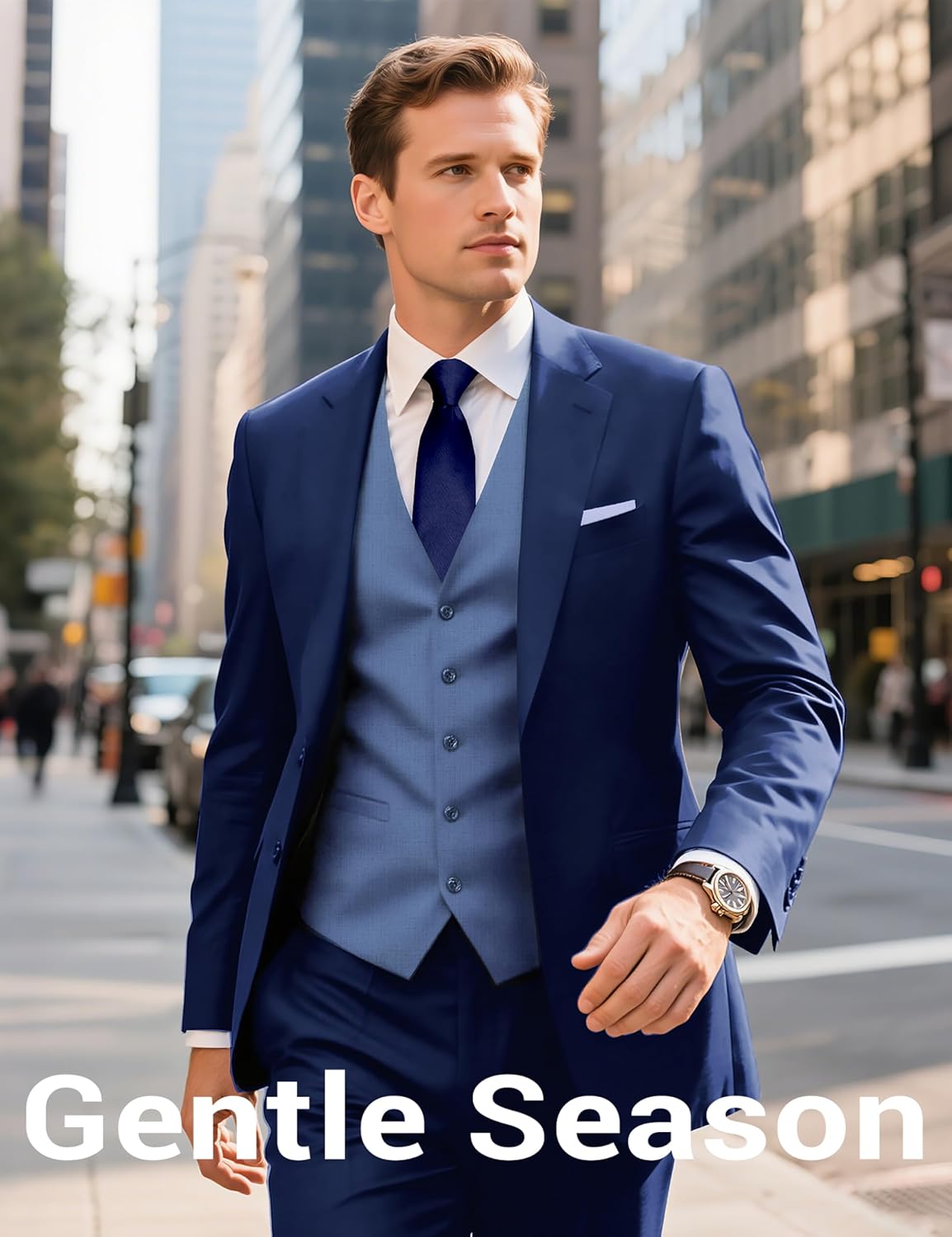 Men's Formal Suit Vest with Tie Pocket Square Slim Fit 3 Pockets Waistcoat Vest Set for Men
