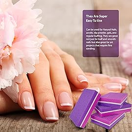 Moray Nail Buffer, Buffer Block Nail File 100/180 Grit, Mini Nail Buffers Block Sponge Double Sided Nail File for Acrylic Nails Manicure Tools 50PCS (Pink-Purple)