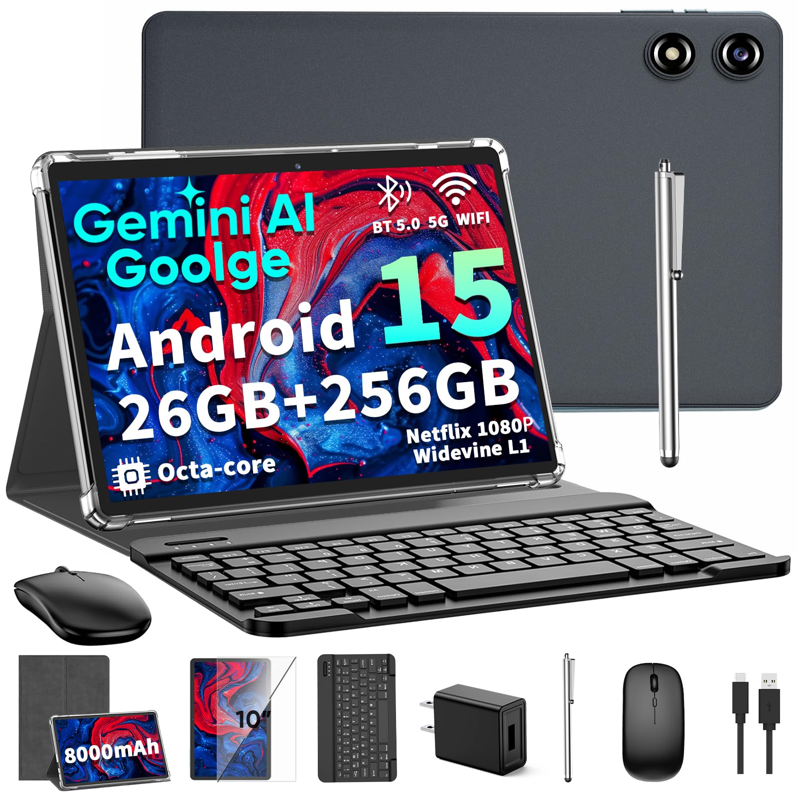 Amazon.com : 2026 10 Inch Android 15 Tablet with Keyboard, 26GB+