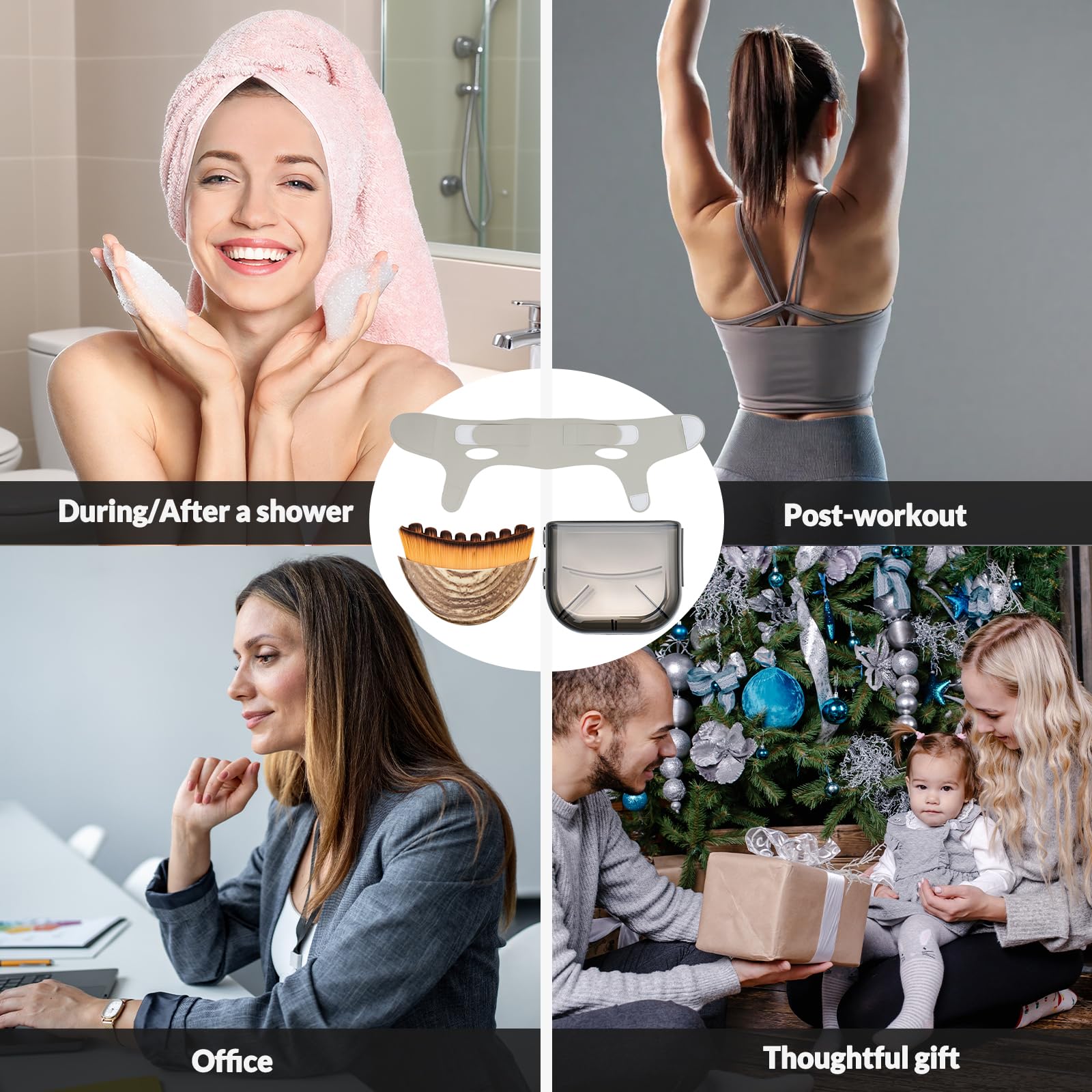 Lymphkontur-Gesichtsbürste & V-Linien-Lifting-Maske, 2 Stück: Trockenbürste, Lymphdrainage-Massagegerät & grüner Kinnriemen zum Schlafen, Kiefer, Kinnformung und Lifting-Set, Hautpflege-Geschenke für