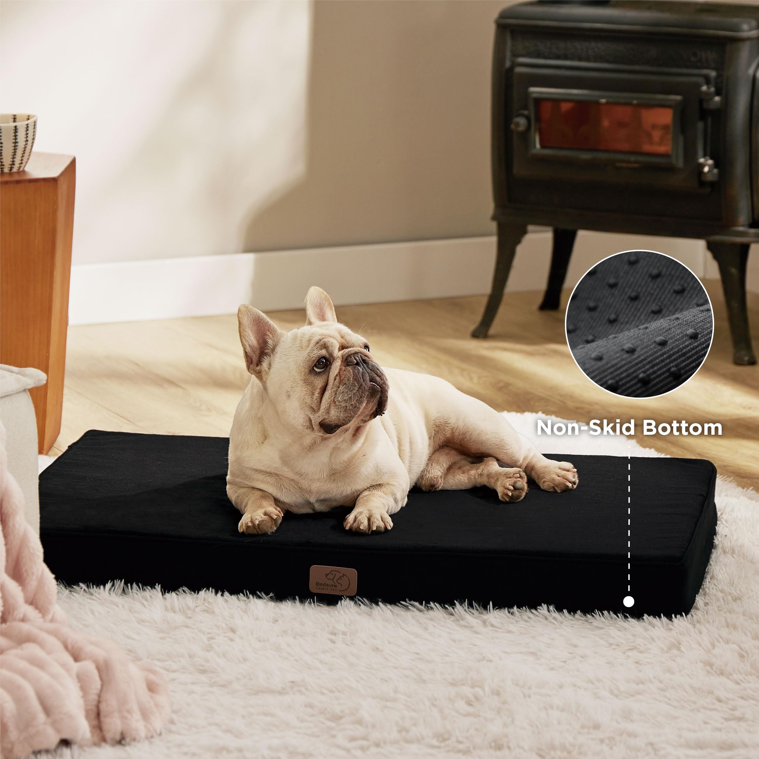 Bedsure Cuscino per cani in memory foam, tappetino per cani, misura piccola, ortopedico, materasso per cani, lavabile e antiscivolo, letto per cani interno, nero, 61 x 41 x 8 cm