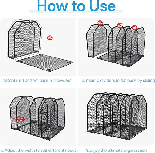 Miniatura 5 de Organizador de archivos de escritorio vertical de 5 secciones de metal ajustable para revistas, organizador vertical para estantería de escritorio,