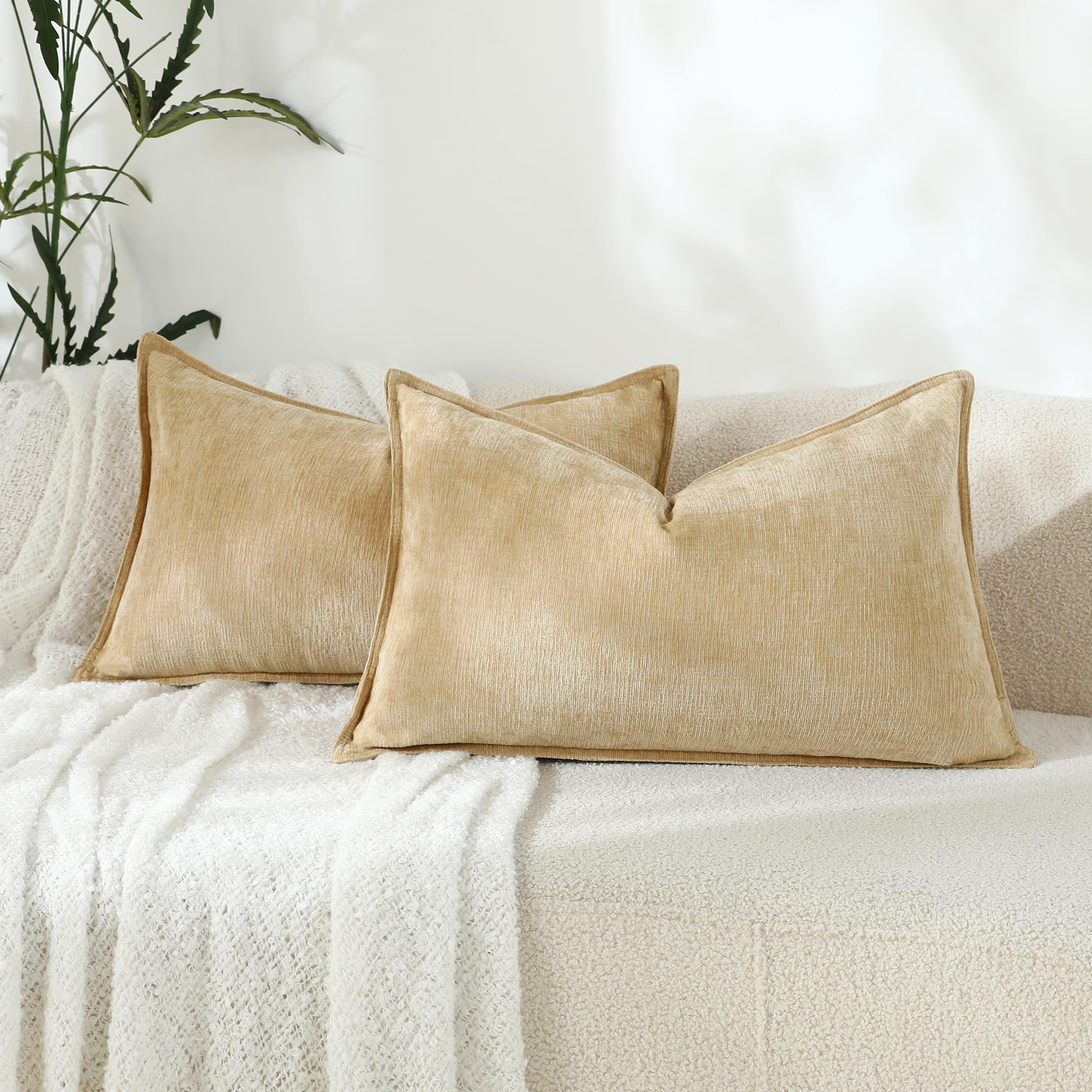 Stellhome Lumbar Chenille Throw Pillow Covers Set of 2 Super Soft Textured Decorative Pillow Covers Accent Solid Cushion Cover for Couch Sofa Bedroom