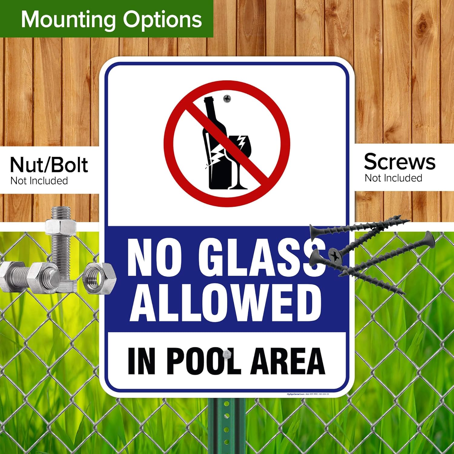 No Glass Allowed In Pool Area Sign, 18x24 Inches, Rust Free .063 Aluminum, Fade Resistant, Made in USA by My Sign Center