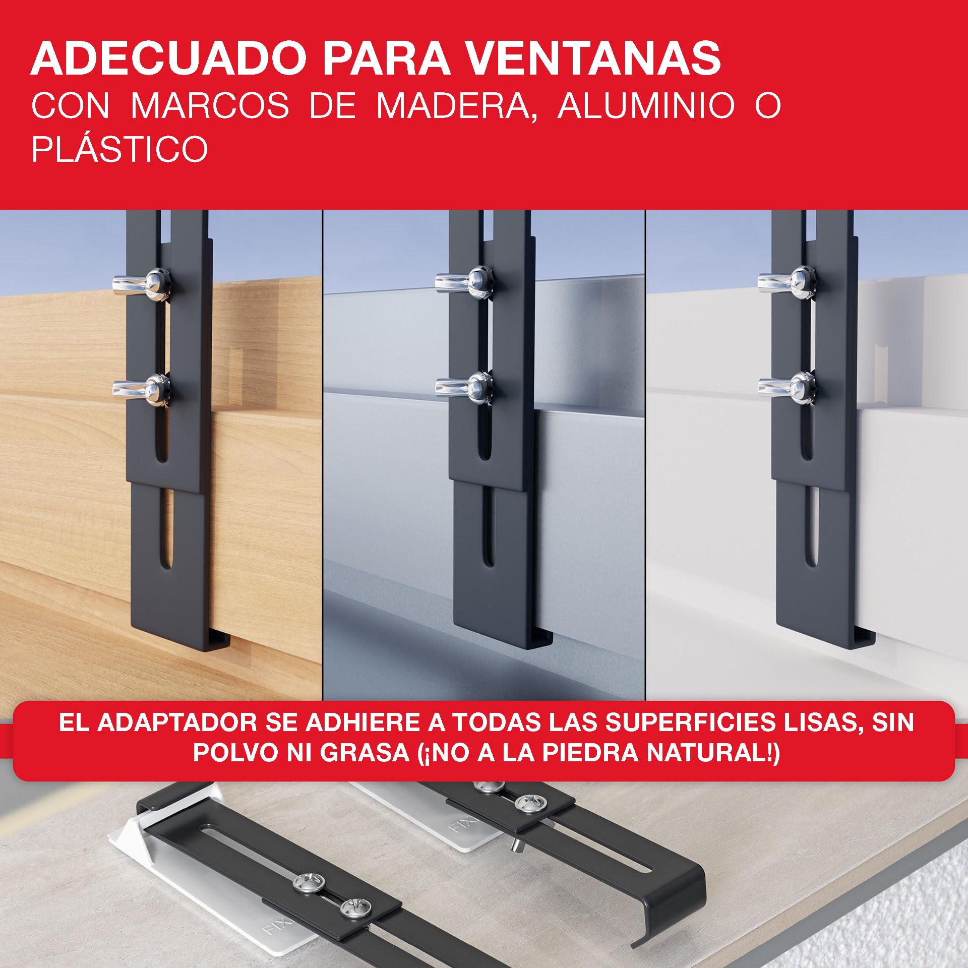 LouMaxx Juego de 4 soportes para ventana sin taladrar para alféizar de ventana, color antracita, resistente, altura ajustable, incluye adaptadores y bombas de semillas