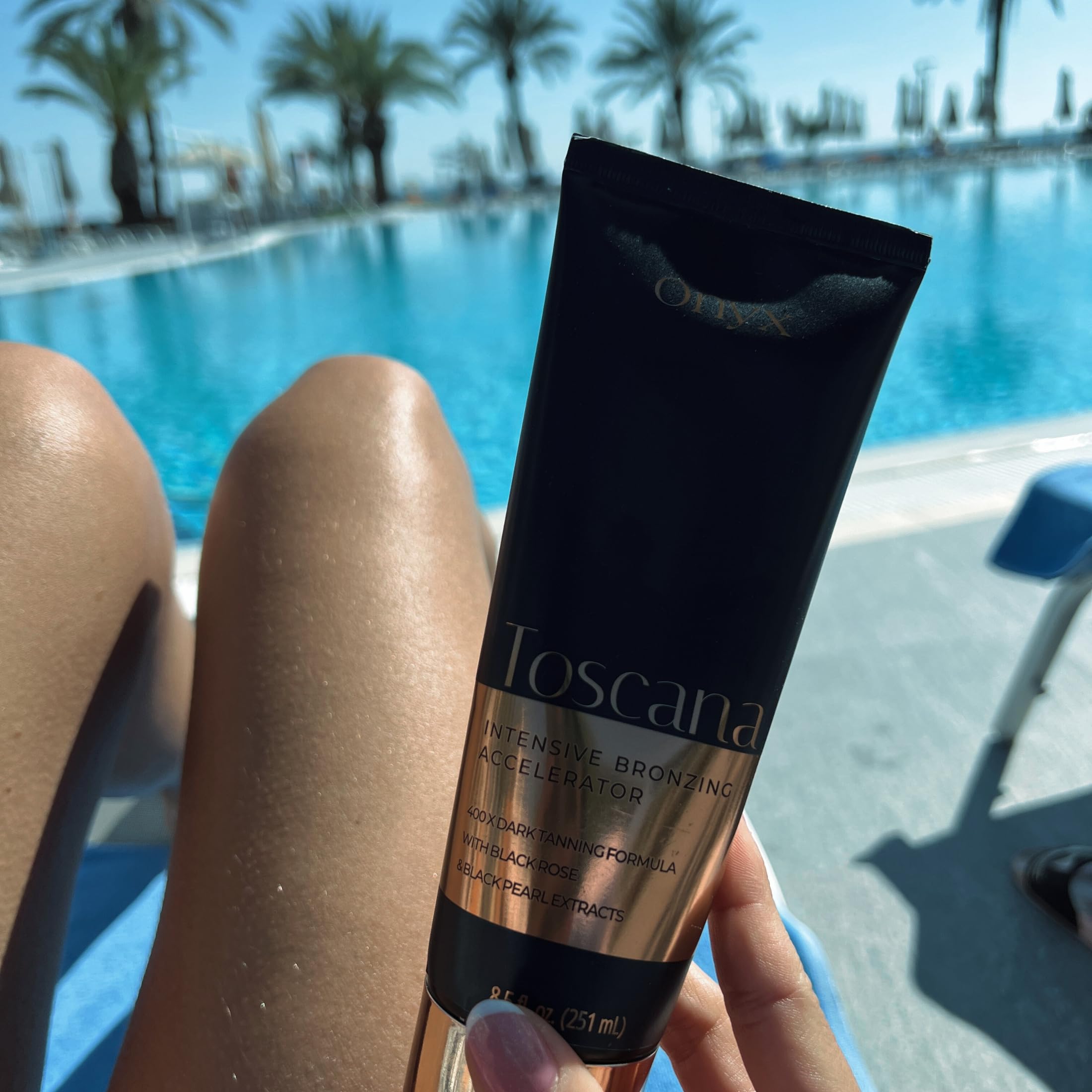 Toscana - balsam do opalania w solarium, krem przyspieszający opalanie oraz brązujący skórę, biały bronzer z formułą odżywczych olejów, efekt ciemnej opalenizny bez plam i smug