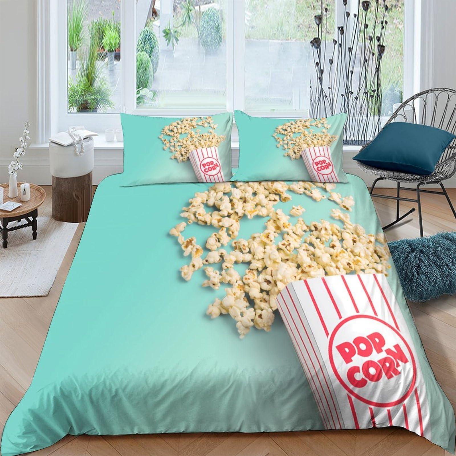 Ctjqhvkz Style-5 3D Printed Popcorn Bucket Fitted Sheet Microfiber Turquoise Bed Cover For Bedroom Dorm Mattress Protection Decor Single（135X200cm）