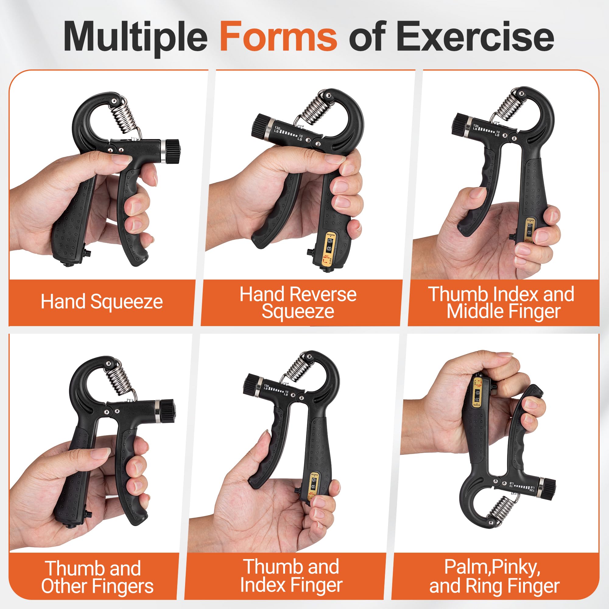 TADAKAZU Kit de entrenamiento de fuerza de agarre (paquete de 5) agarre de mano de resistencia ajustable, ejercitador de dedos, ejercitador de extensión de mano, bola de alivio del estrés y anillo de