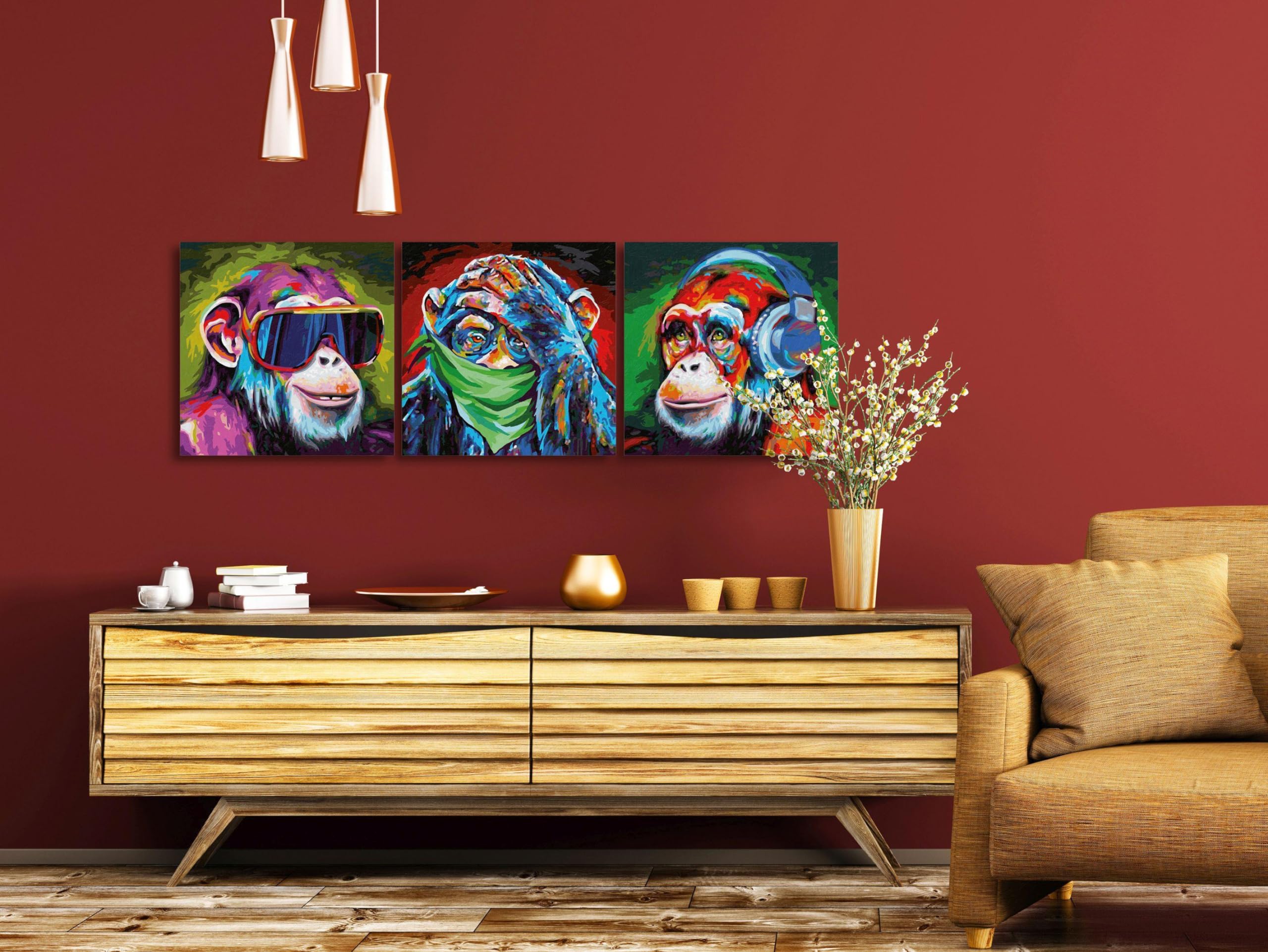 Schipper 609470859 Peinture par numéros Les Trois Singes - Images pour Adultes - avec pinceaux et peintures acryliques - 40 x 120 cm