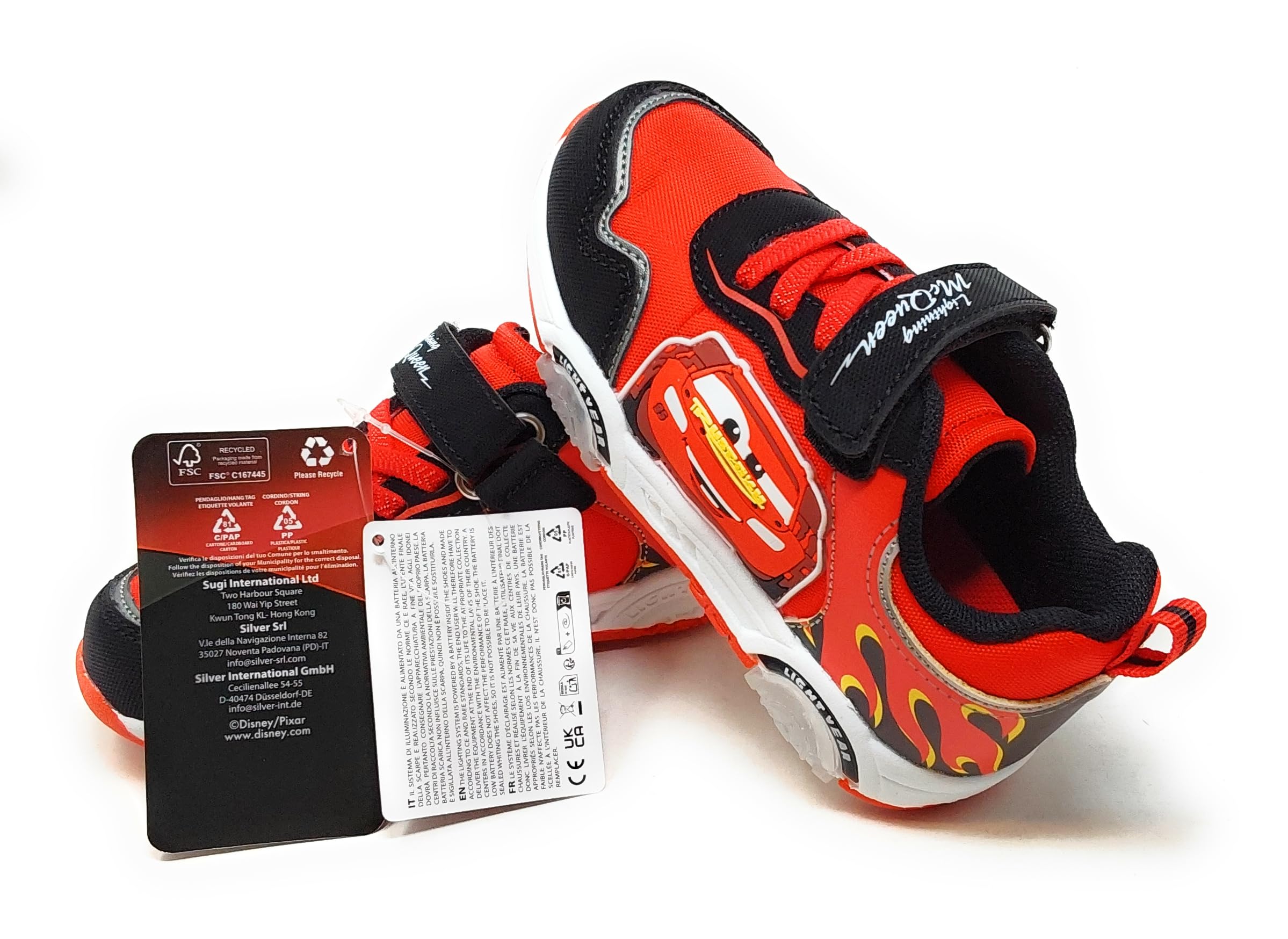 Scarpe Sport Cars D5010223T per Bambini,a Strappo,Nero e Rosso,Luci Integrate nell'intersuola e Lato Sneaker
