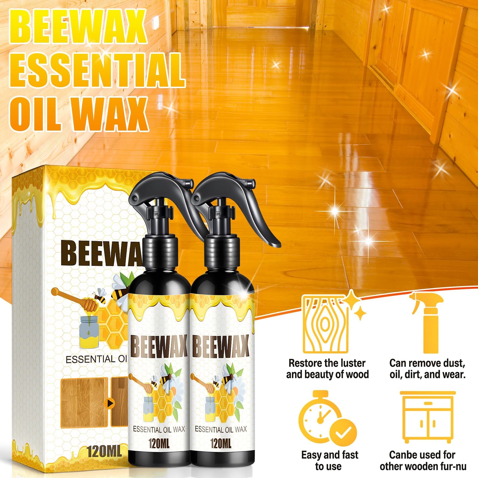 Beeswax Wood Polish, 2026 Upgraded Wood Polishing Beeswax Spray, for Floors And Furniture, Natural Micro-Molecular Spray (1Pcs) - 4