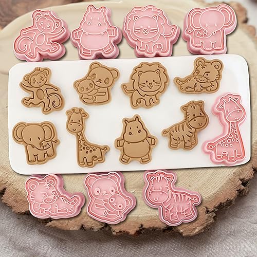 Miniatura 2 de Juego de 8 cortadores de galletas de animales con émbolo, 8 piezas de cortadores de estampado de animales 3D para moldes de galletas y queso de