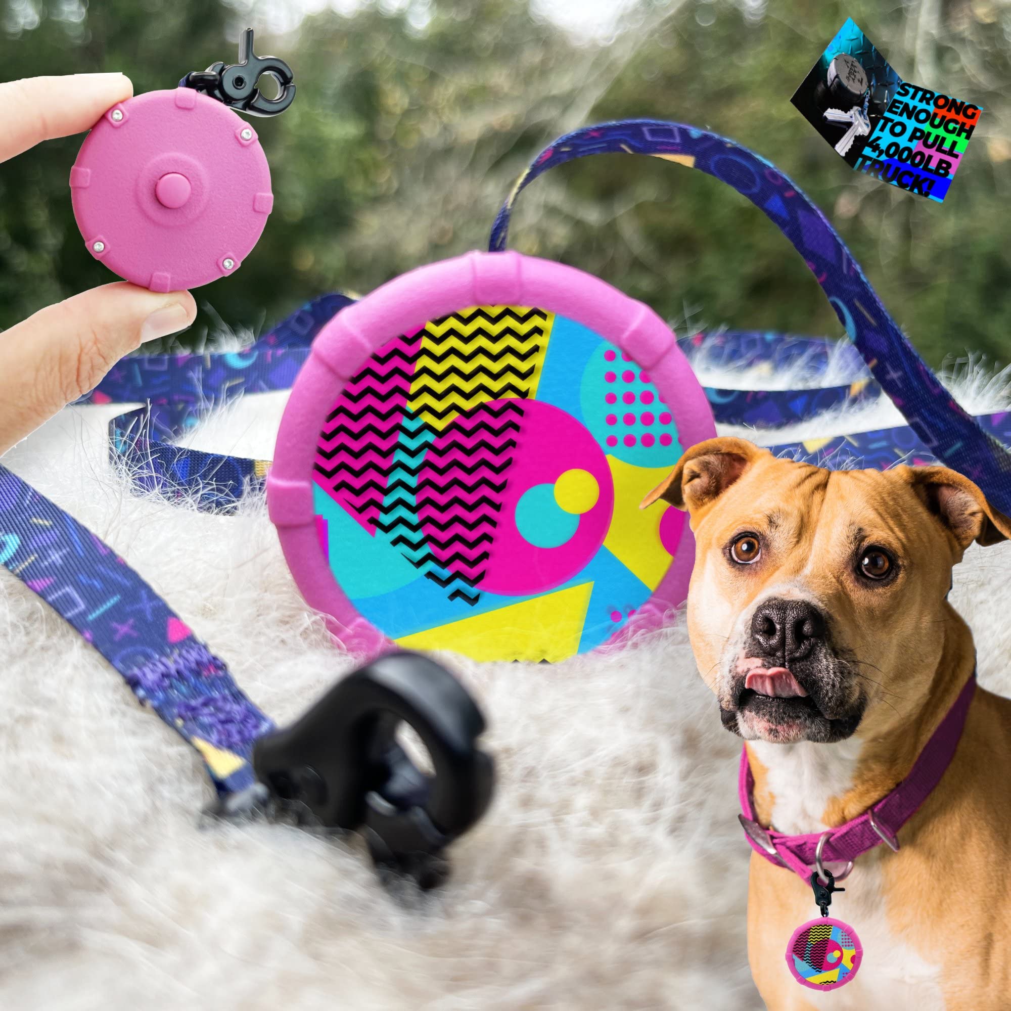 Retro Pink 40" Wearable Mini Adjustable Dog Leash With Free Bonus - Powerful Lightweight Retractable Keychain Clip for Hiking, Training & Adventure -
