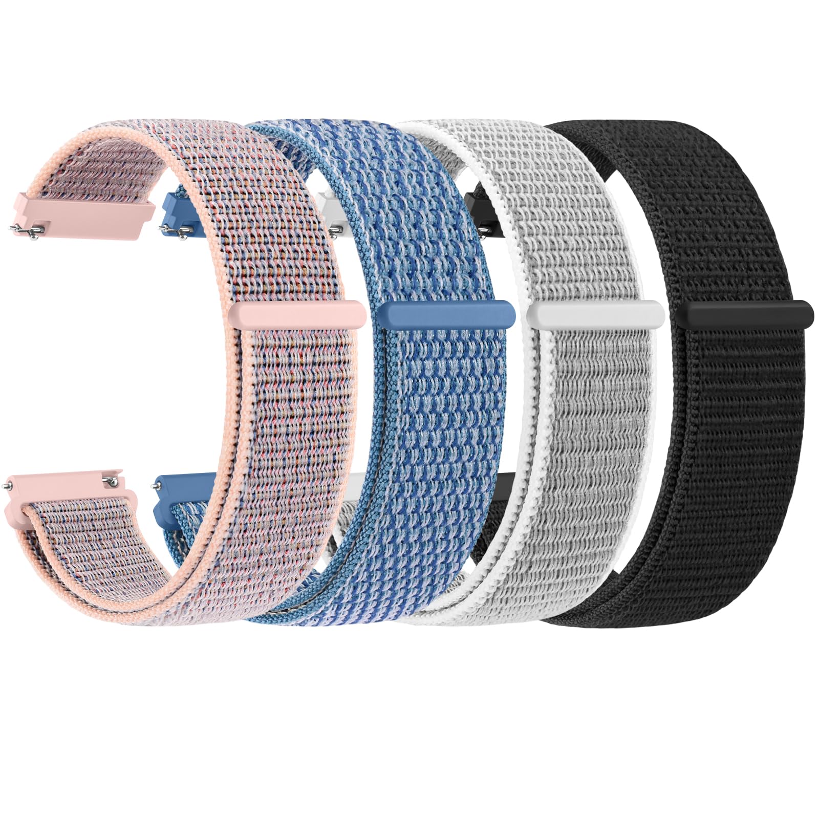 Nylon Watch Strap for Women Men, 22mm 20mm Replacement Bands with Velcro Closure, Quick Release Replacement Straps for Samsung Galaxy Watch/Garmin/Fossil/Amazfit/Huawei Replacement Watch Band 4PACK 01
