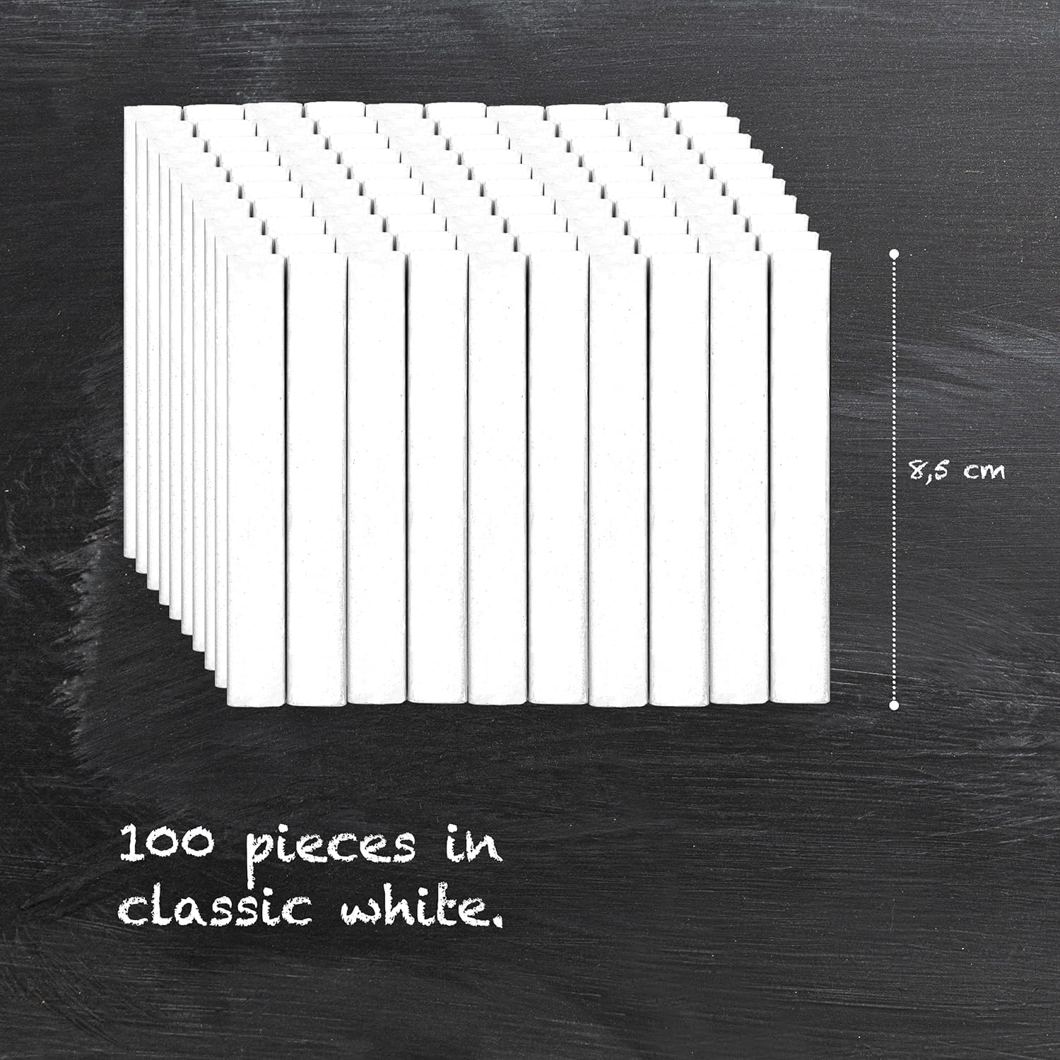 Westcott White Chalk Pack of 100 | Low Dust & Easy to Wipe Clean | 1.2 cm Diameter & 8.5 cm Long Chalk Pens | E-744986 00
