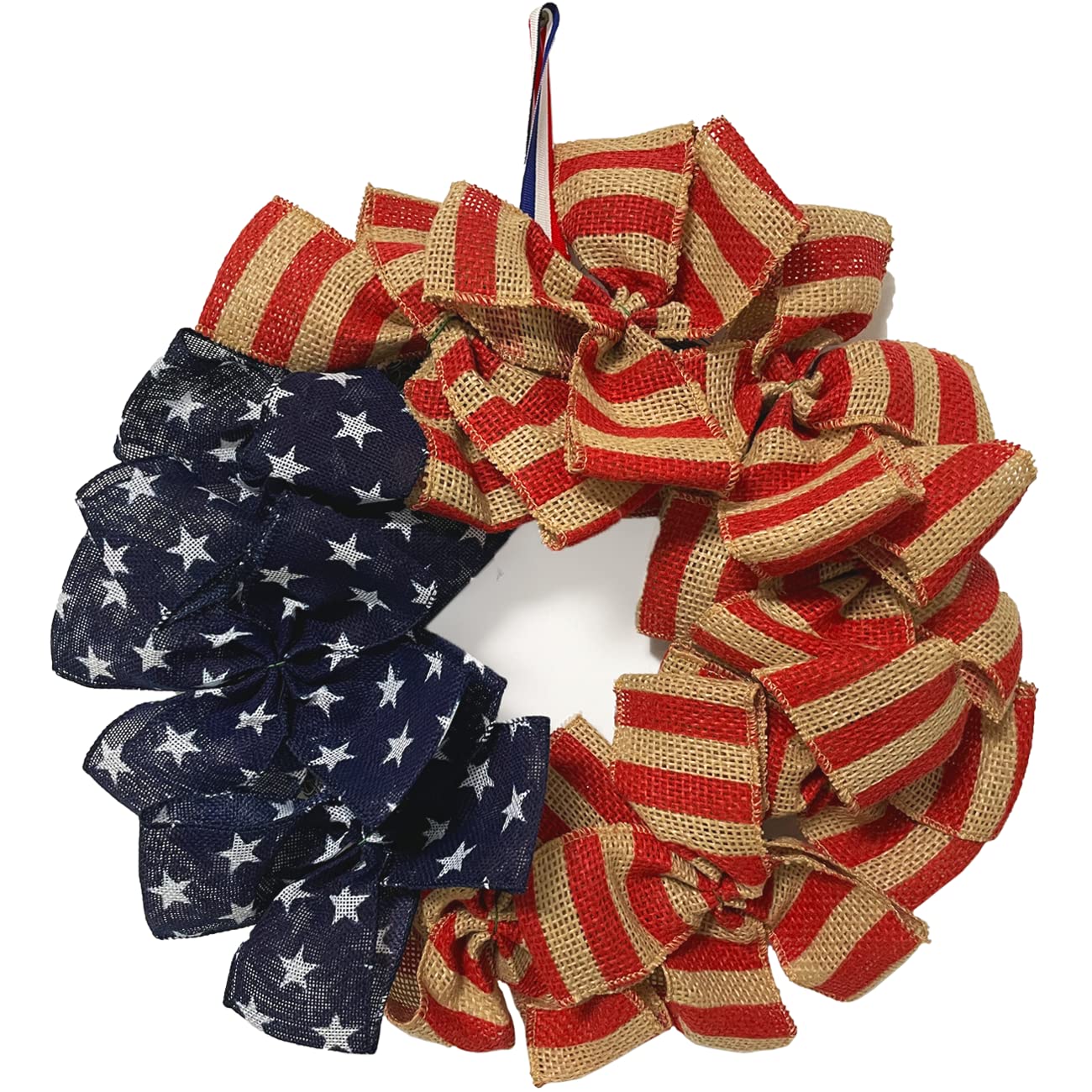 Summer Patriotic Front Door Wreath, 16" 4th of July Independence Day Decorative Wreath for Front Door America Patriotic Flag Burlap Farmhouse Wreath Memorial Day Wreaths for Front Door Window Decor