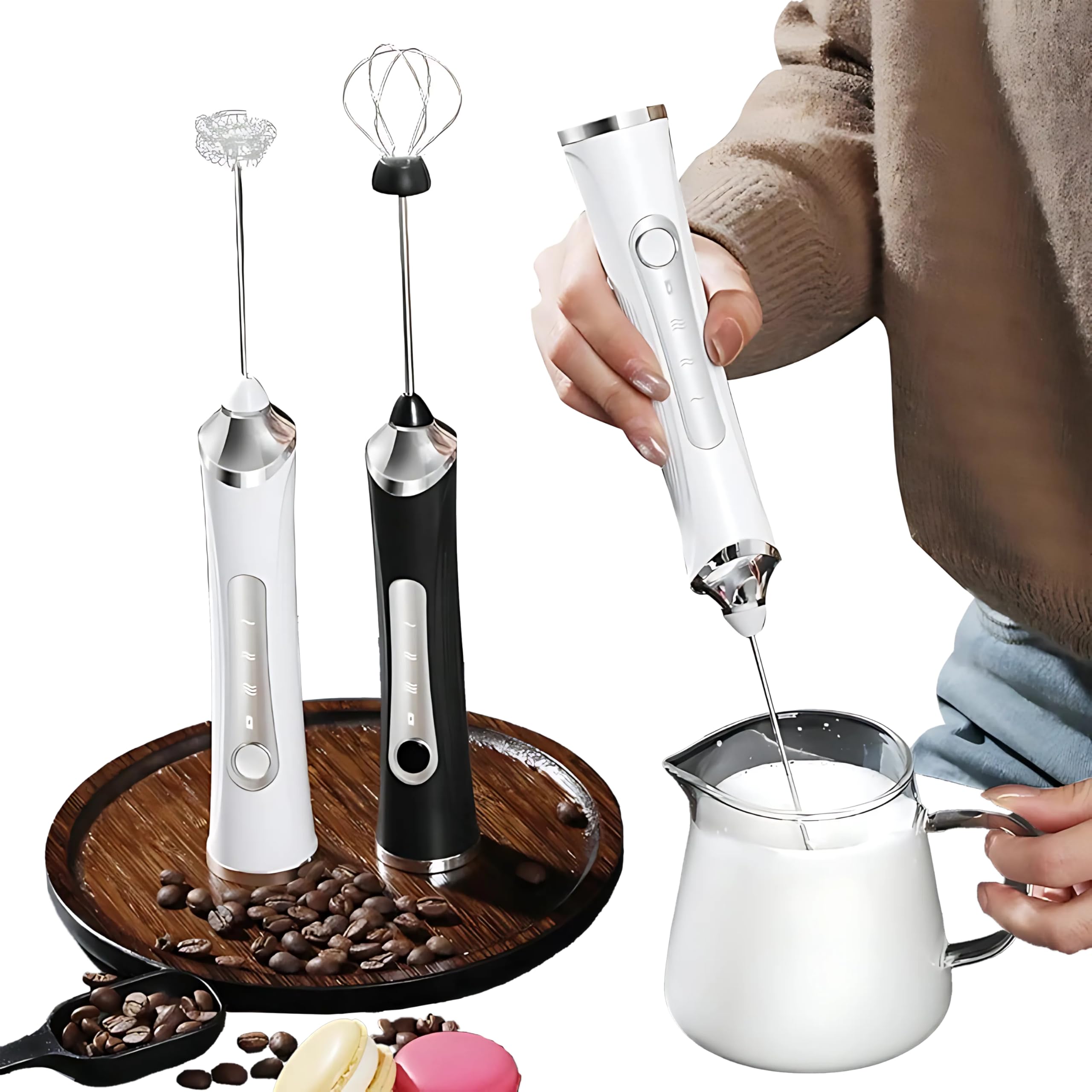 AIROX (USB) Powerful Mini Electric Whisk Handheld Rechargeable Milk Frother - Stainless Steel Small Coffee Whisk for Lattes, Cappuccinos, Protein Shakes, Hot Chocolate Stirrer, Egg Beater (Black)