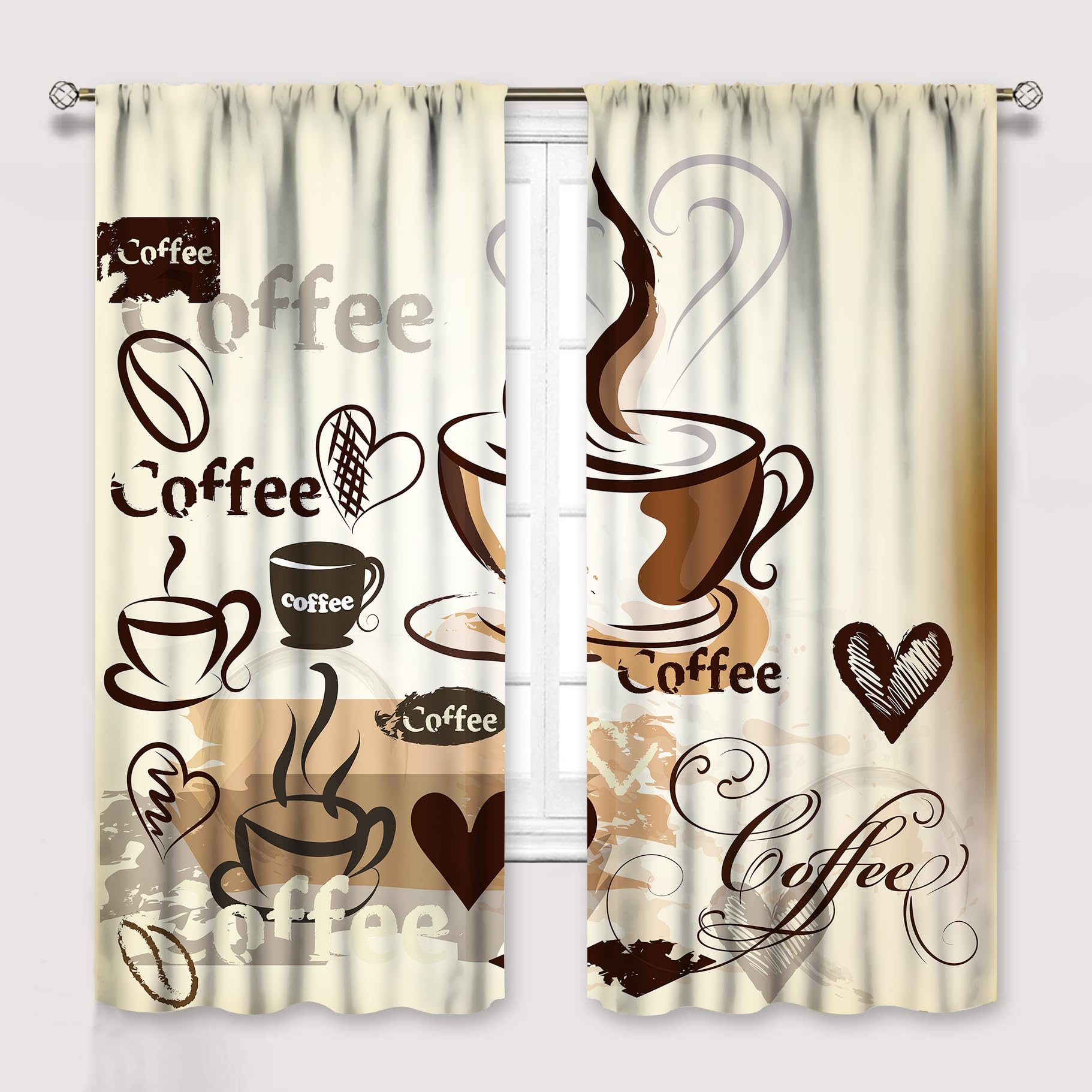 Rideaux de cuisine café lot de 2 stores marron 106x137cm