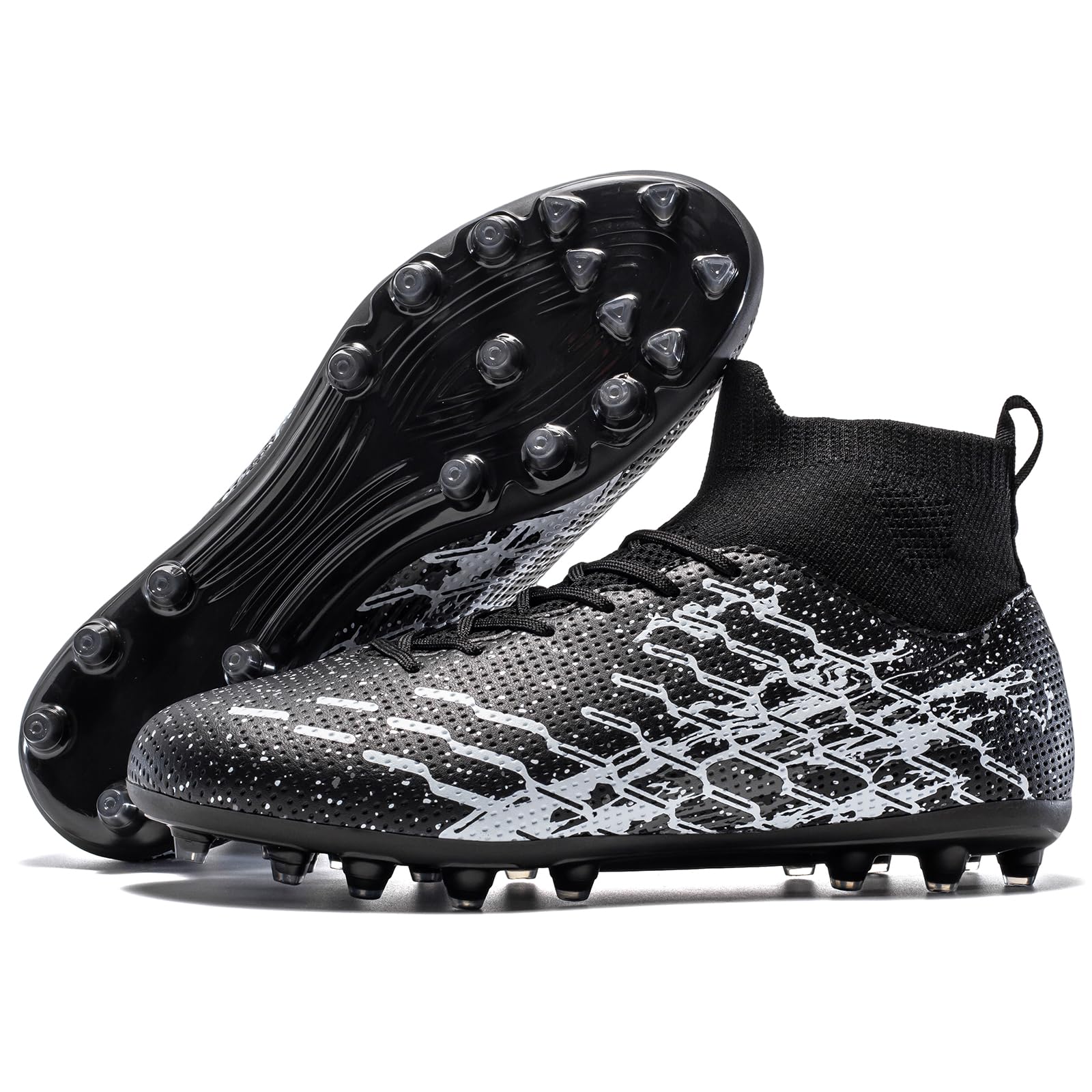 Unisex Soccer Cleats Lightweight No-Tie Lacing System Multi-Surface Football Shoes with Ankle Support for Beginners to Advanced Players 10 Women/8.5 Men Black/White