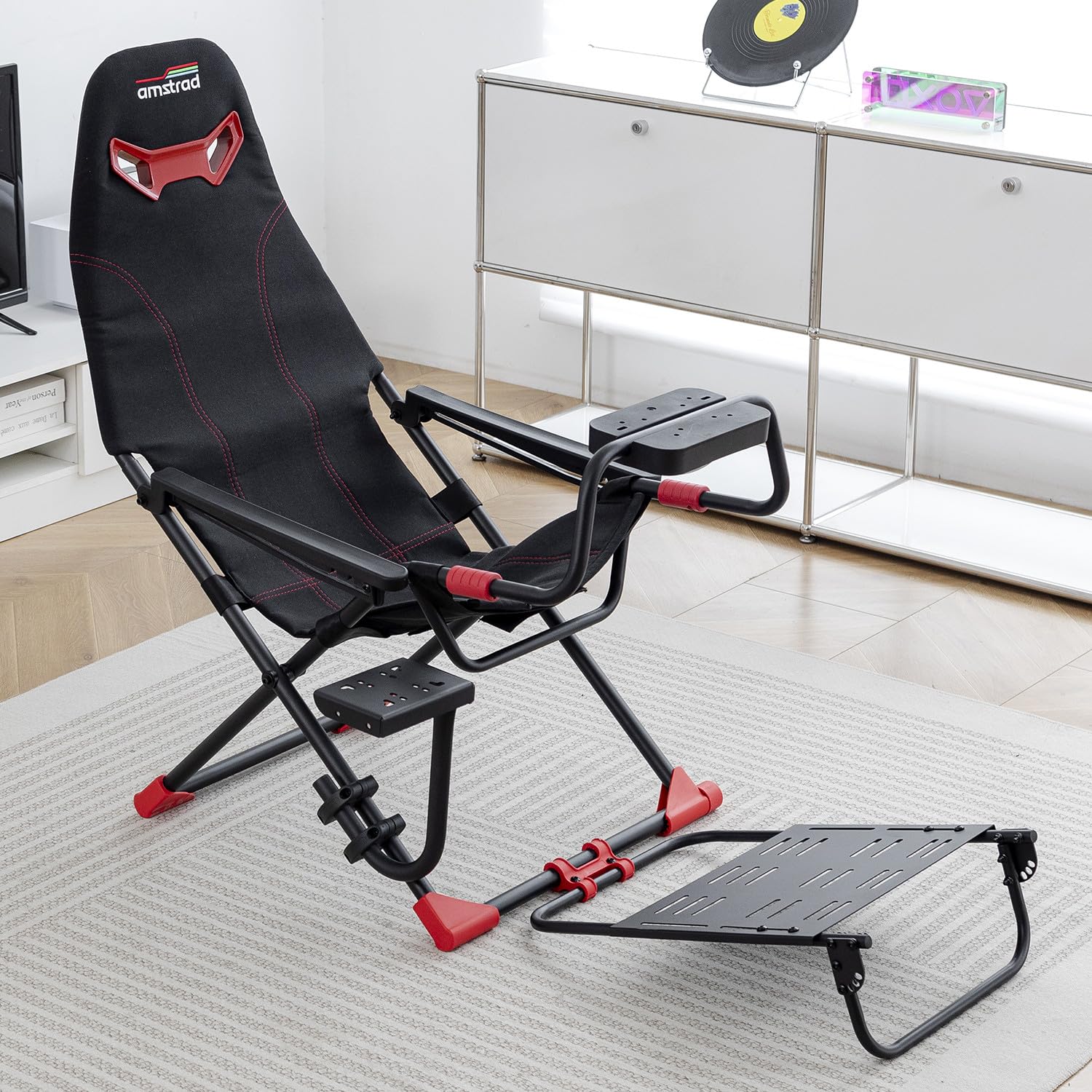 Amstrad AMS-Racing-SIM Siège de simulateur Auto avec Support pour Volant & Levier de Vitesse - 3 Niveaux de réglage Hauteur