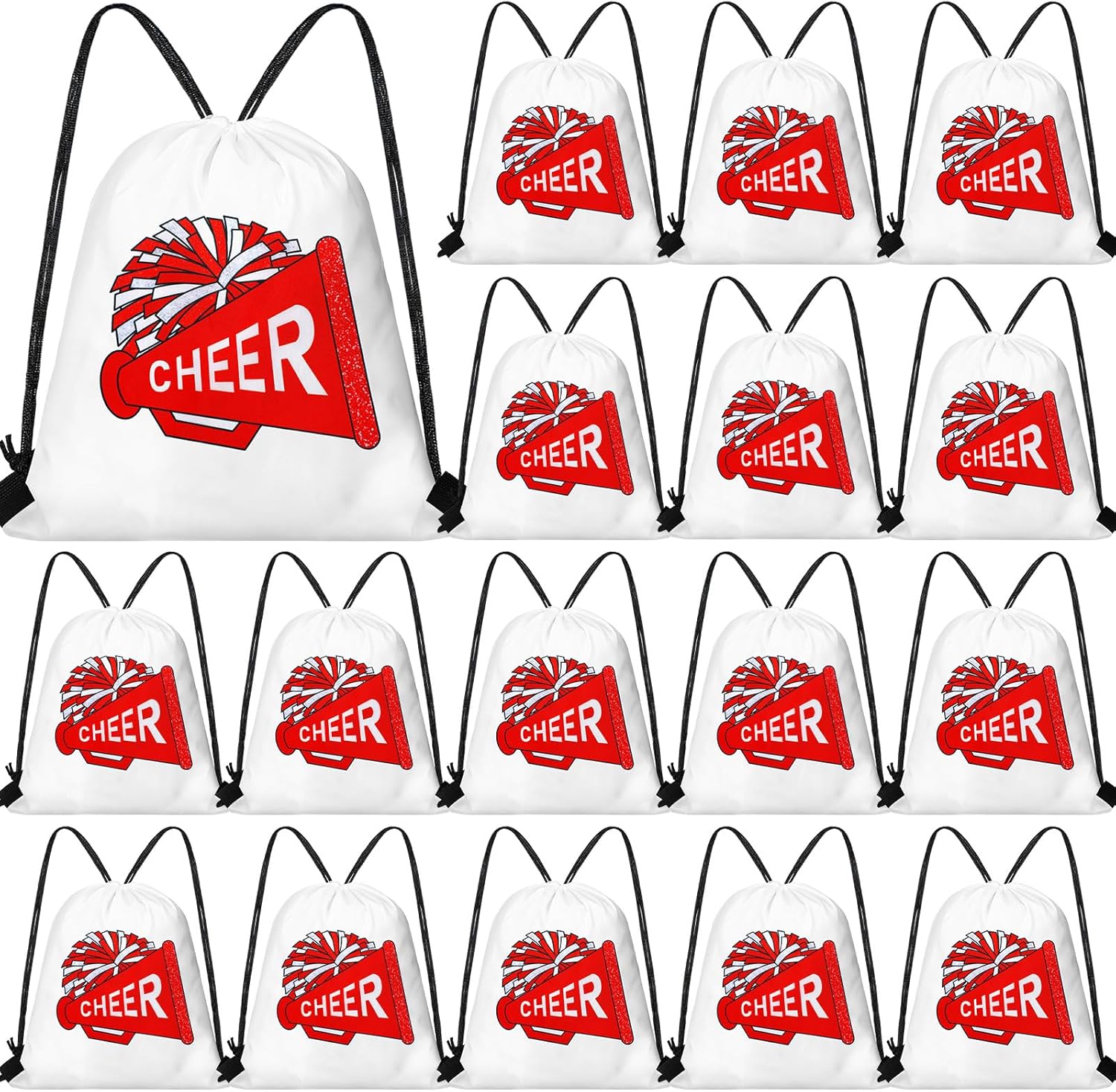 Kacctyen 24 Pcs Cheer Drawstring Backpack Cheer Team Gift Cheerleader Drawstring Gym String Bag Sports Party Favor(Blue)