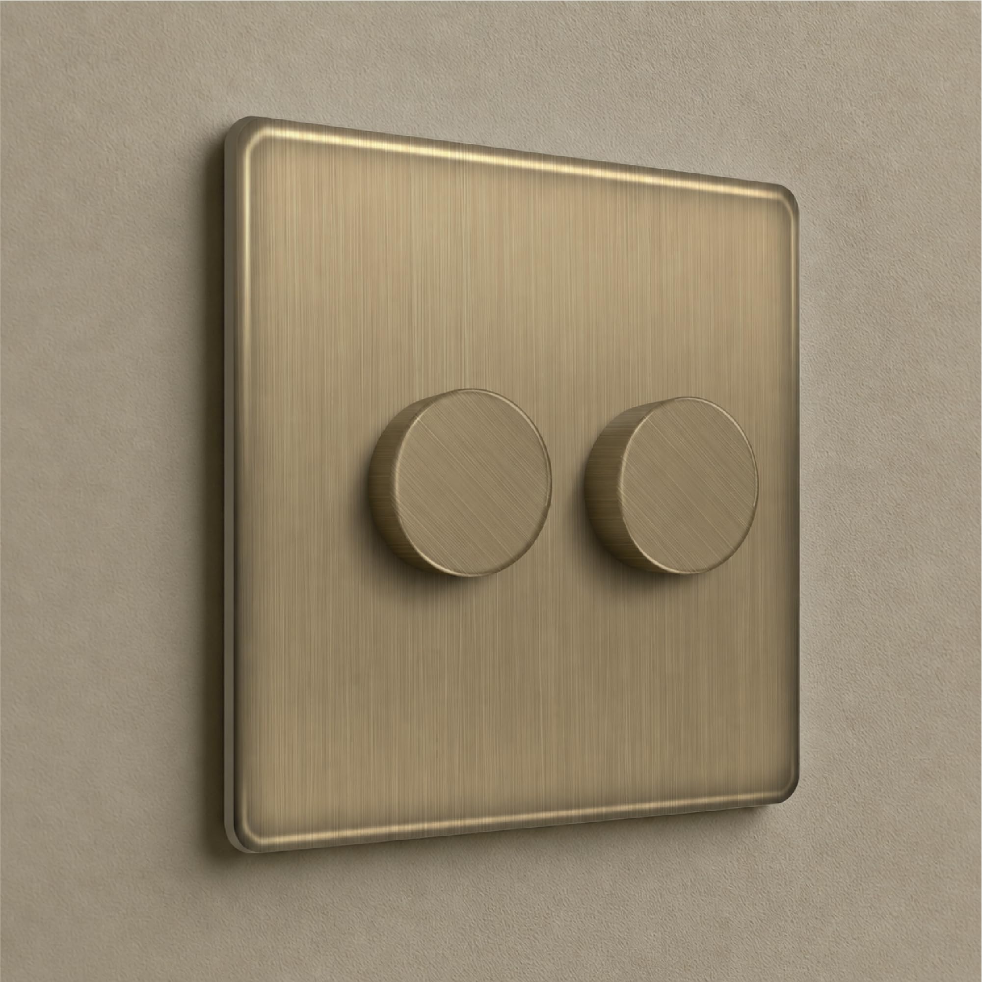 Terra Variateur d'intensité rotatif à DEL 250 VA, plaque murale décorative en laiton brossé antique, contrôle de l'éclairage à pousser (2 bandes)