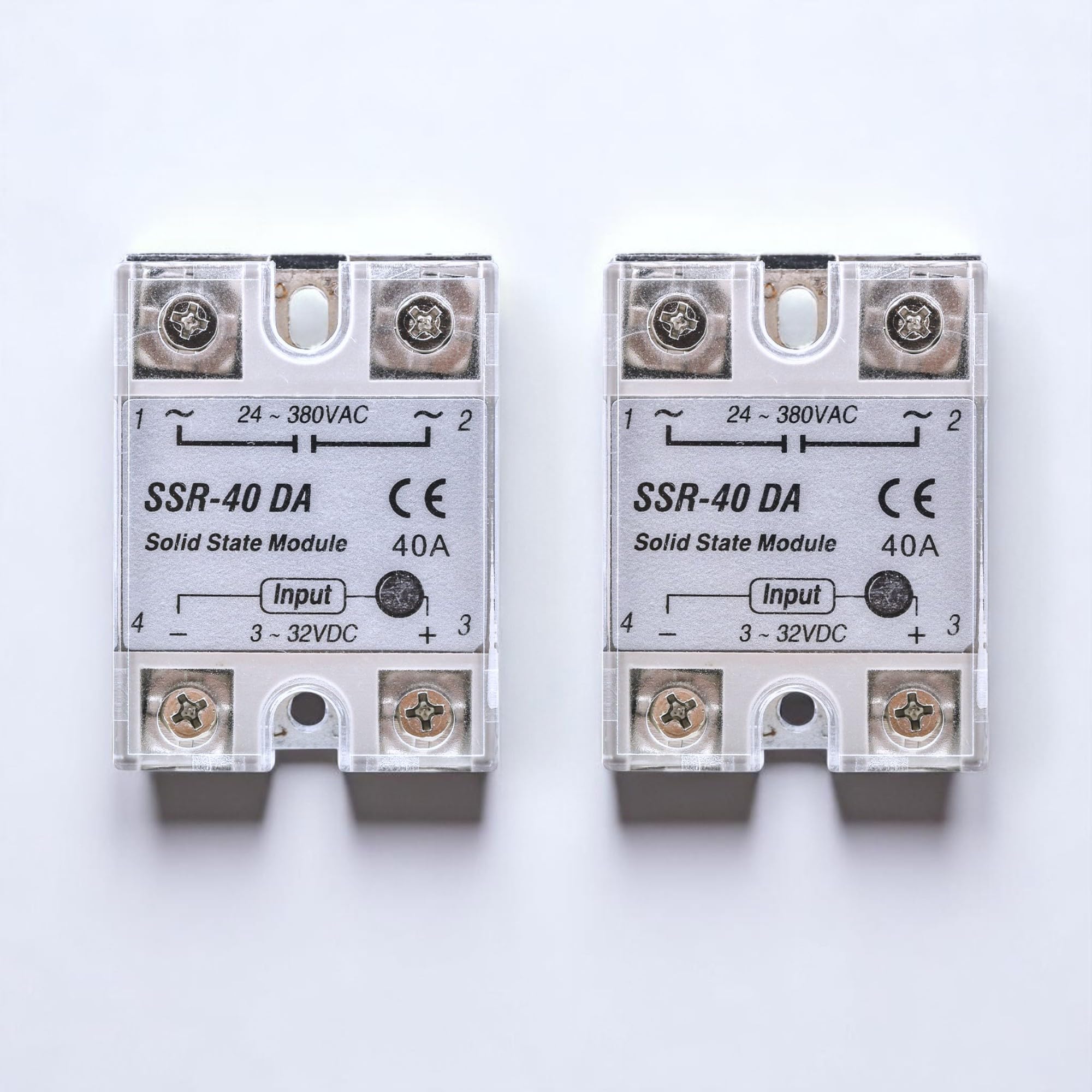Módulo Relé de Estado Sólido SSR-40DA 40A DC-AC con Cubierta Protectora – Entrada 3-32VDC, Salida 24-380VAC – Controlador de Potencia para Arduino, CNC, Impresoras 3D 2 unidades